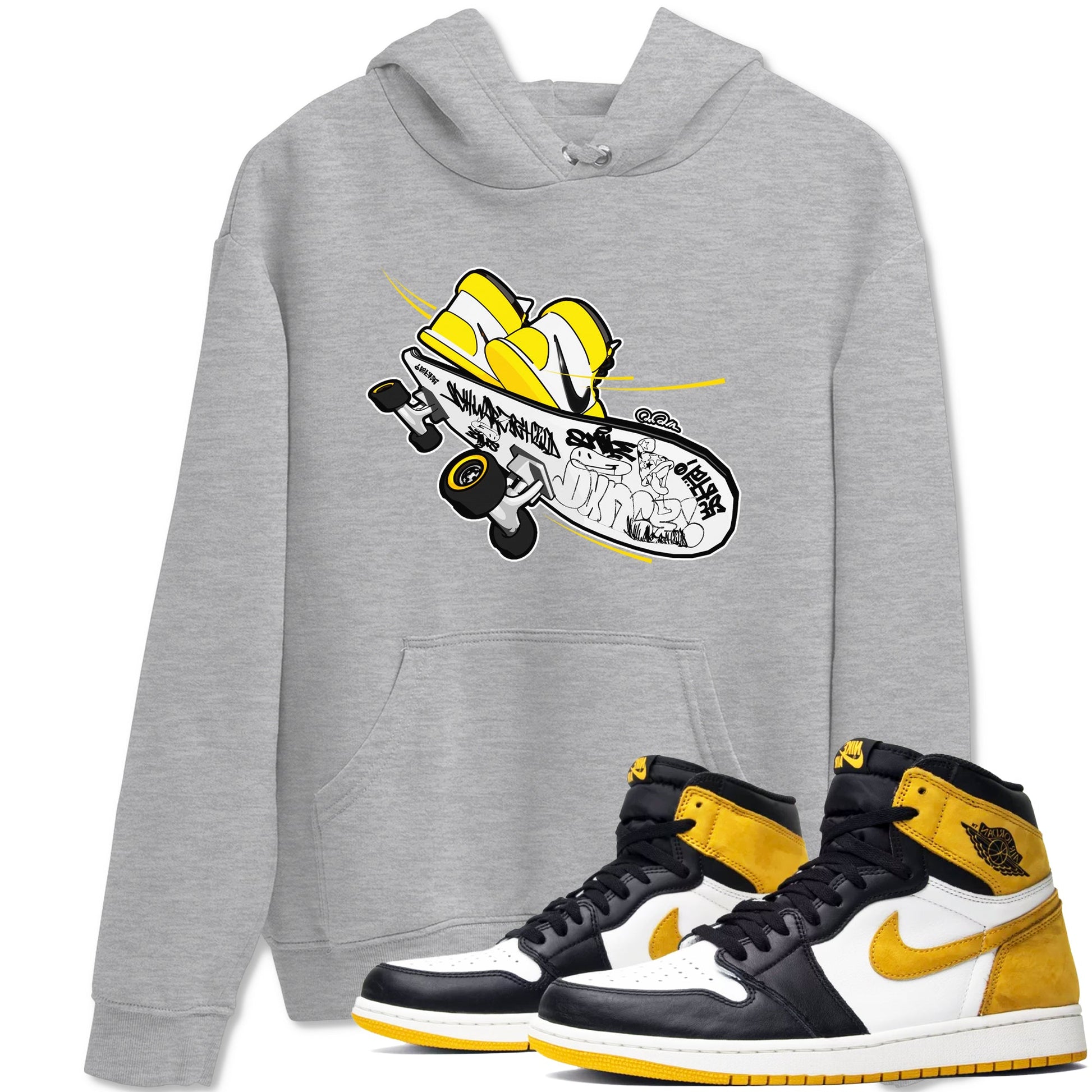 1s Yellow Ochre shirt to match jordans Skateboard sneaker tees Air Jordan 1 Yellow Ochre SNRT Sneaker Release Tees unisex cotton Heather Grey 1 crew neck shirt