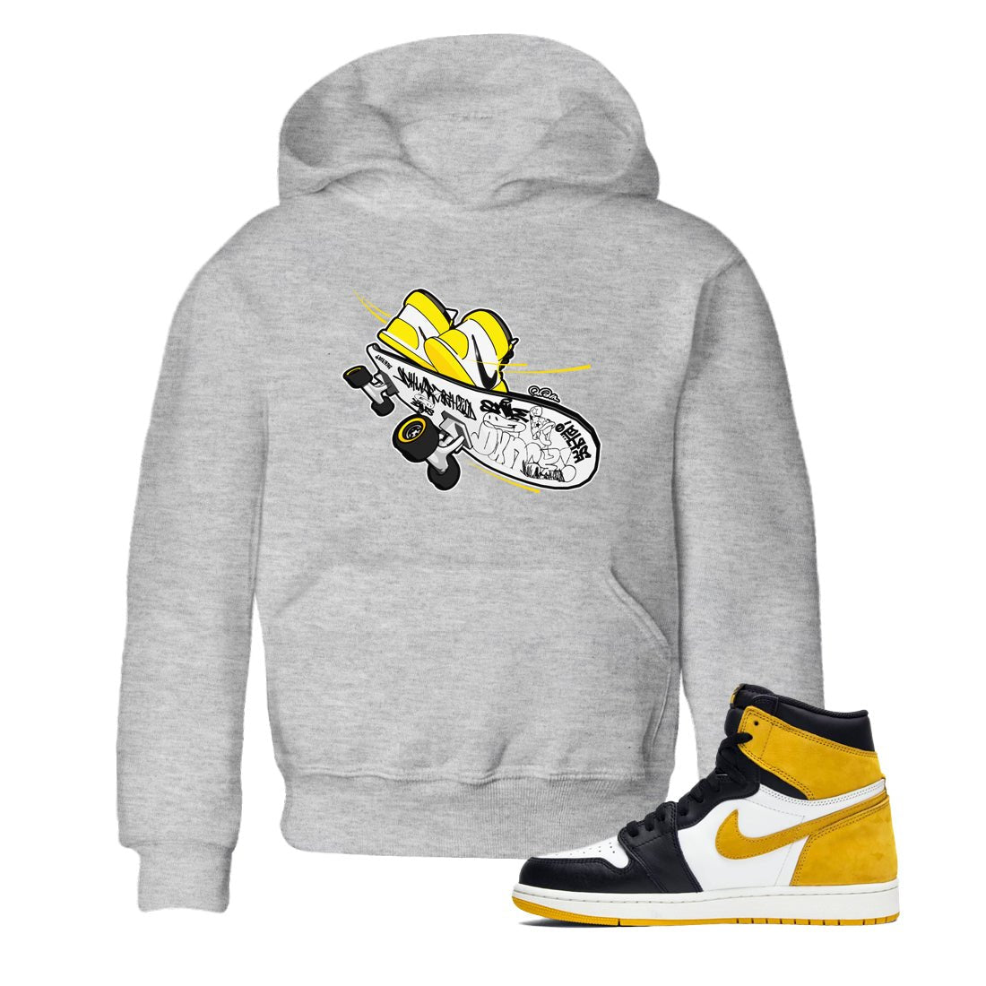 1s Yellow Ochre shirt to match jordans Skateboard sneaker tees Air Jordan 1 Yellow Ochre SNRT sneaker release tees baby toddler Heather Grey 1 cotton Shirt
