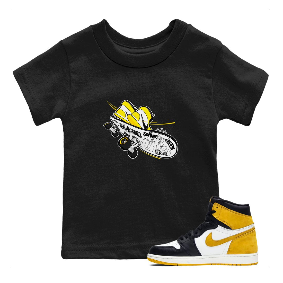 1s Yellow Ochre shirt to match jordans Skateboard sneaker tees Air Jordan 1 Yellow Ochre SNRT sneaker release tees baby toddler Black 1 cotton Shirt