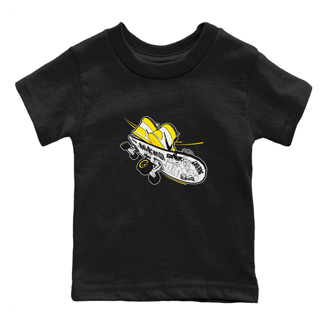 1s Yellow Ochre shirt to match jordans Skateboard sneaker tees Air Jordan 1 Yellow Ochre SNRT sneaker release tees baby toddler Black 2 cotton Shirt