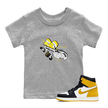 1s Yellow Ochre shirt to match jordans Skateboard sneaker tees Air Jordan 1 Yellow Ochre SNRT sneaker release tees baby toddler Heather Grey 1 cotton Shirt