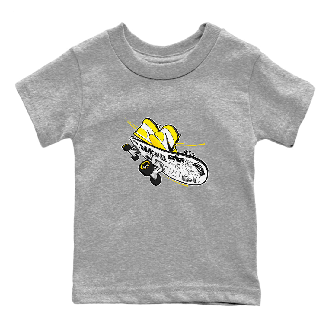 1s Yellow Ochre shirt to match jordans Skateboard sneaker tees Air Jordan 1 Yellow Ochre SNRT sneaker release tees baby toddler Heather Grey 2 cotton Shirt