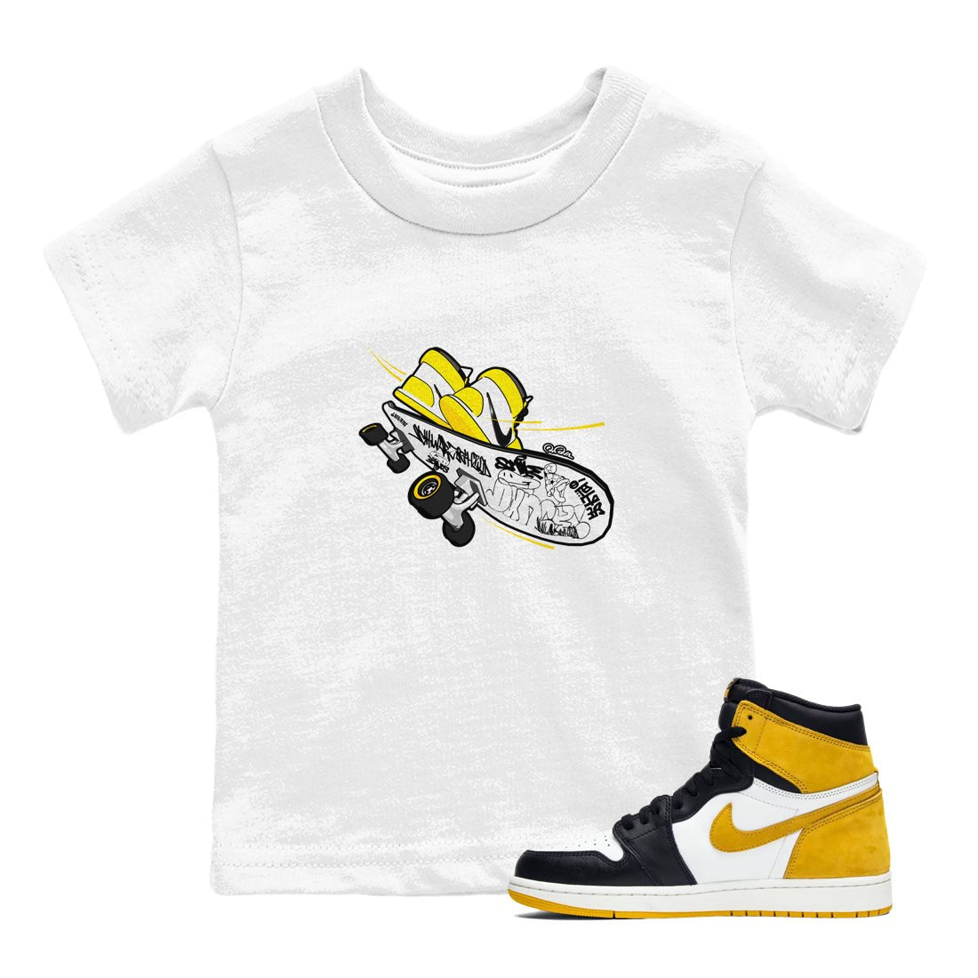 1s Yellow Ochre shirt to match jordans Skateboard sneaker tees Air Jordan 1 Yellow Ochre SNRT sneaker release tees baby toddler White 1 cotton Shirt