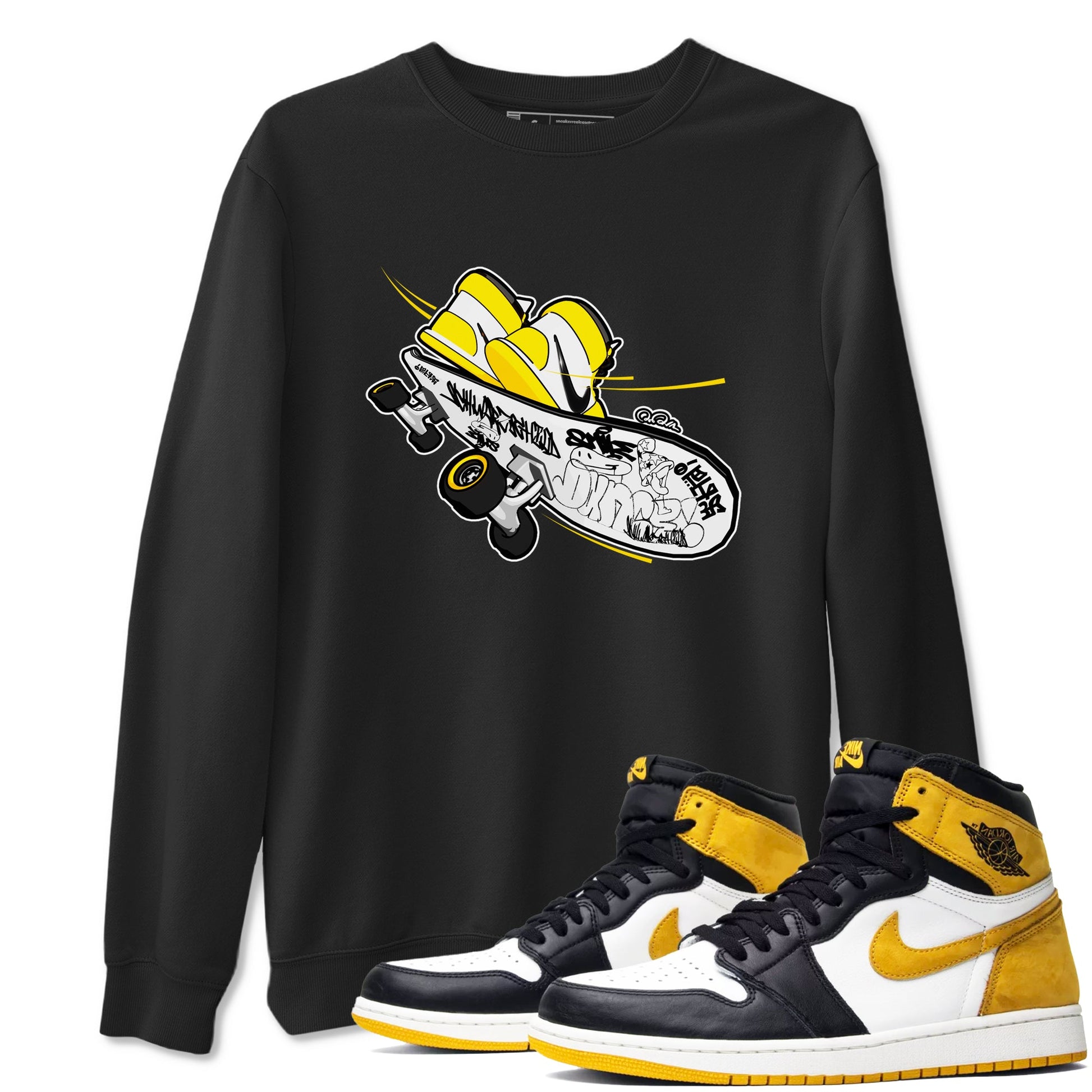 1s Yellow Ochre shirt to match jordans Skateboard sneaker tees Air Jordan 1 Yellow Ochre SNRT Sneaker Release Tees unisex cotton Black 1 crew neck shirt