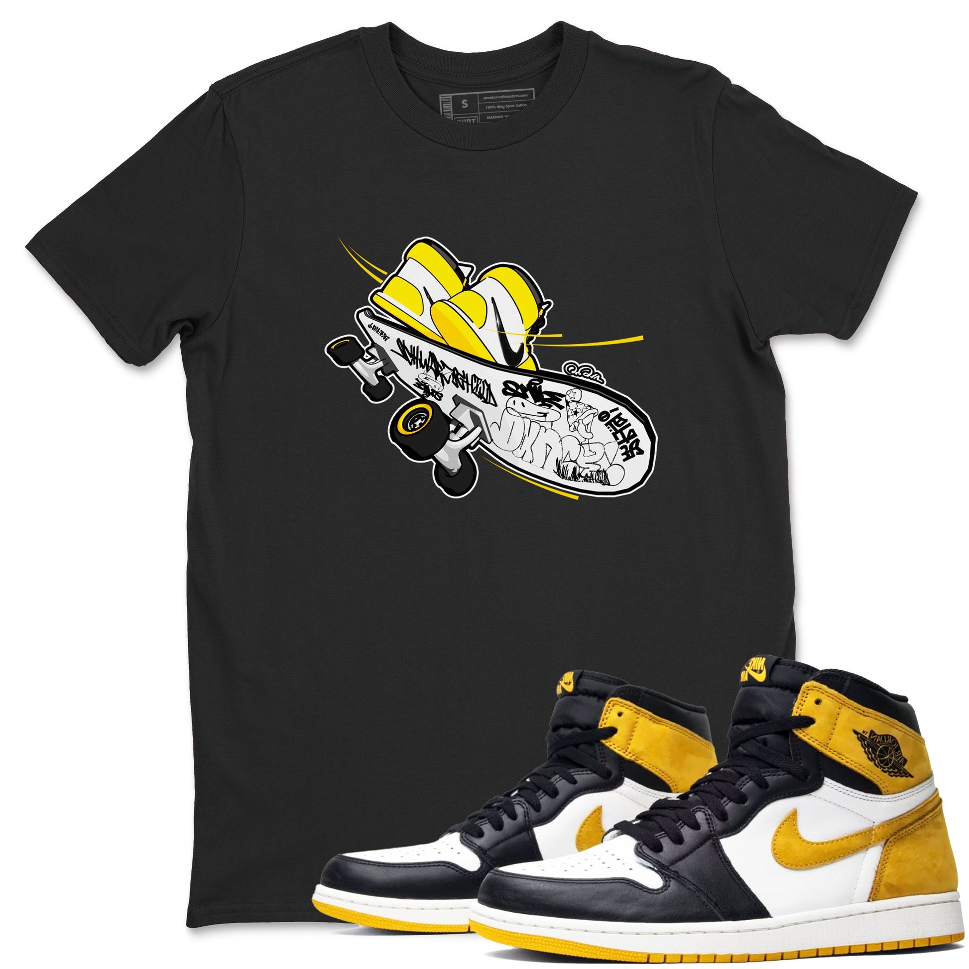1s Yellow Ochre shirt to match jordans Skateboard sneaker tees Air Jordan 1 Yellow Ochre SNRT Sneaker Release Tees unisex cotton Black 1 crew neck shirt