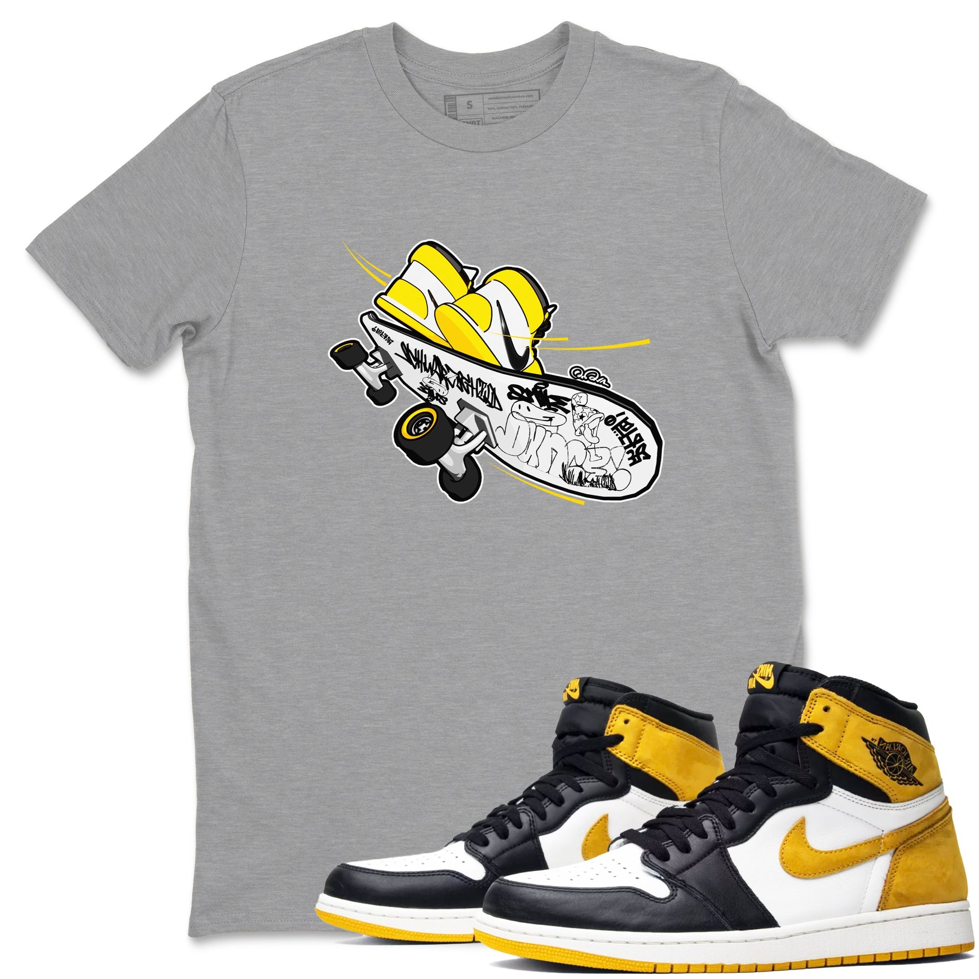 1s Yellow Ochre shirt to match jordans Skateboard sneaker tees Air Jordan 1 Yellow Ochre SNRT Sneaker Release Tees unisex cotton Heather Grey 1 crew neck shirt
