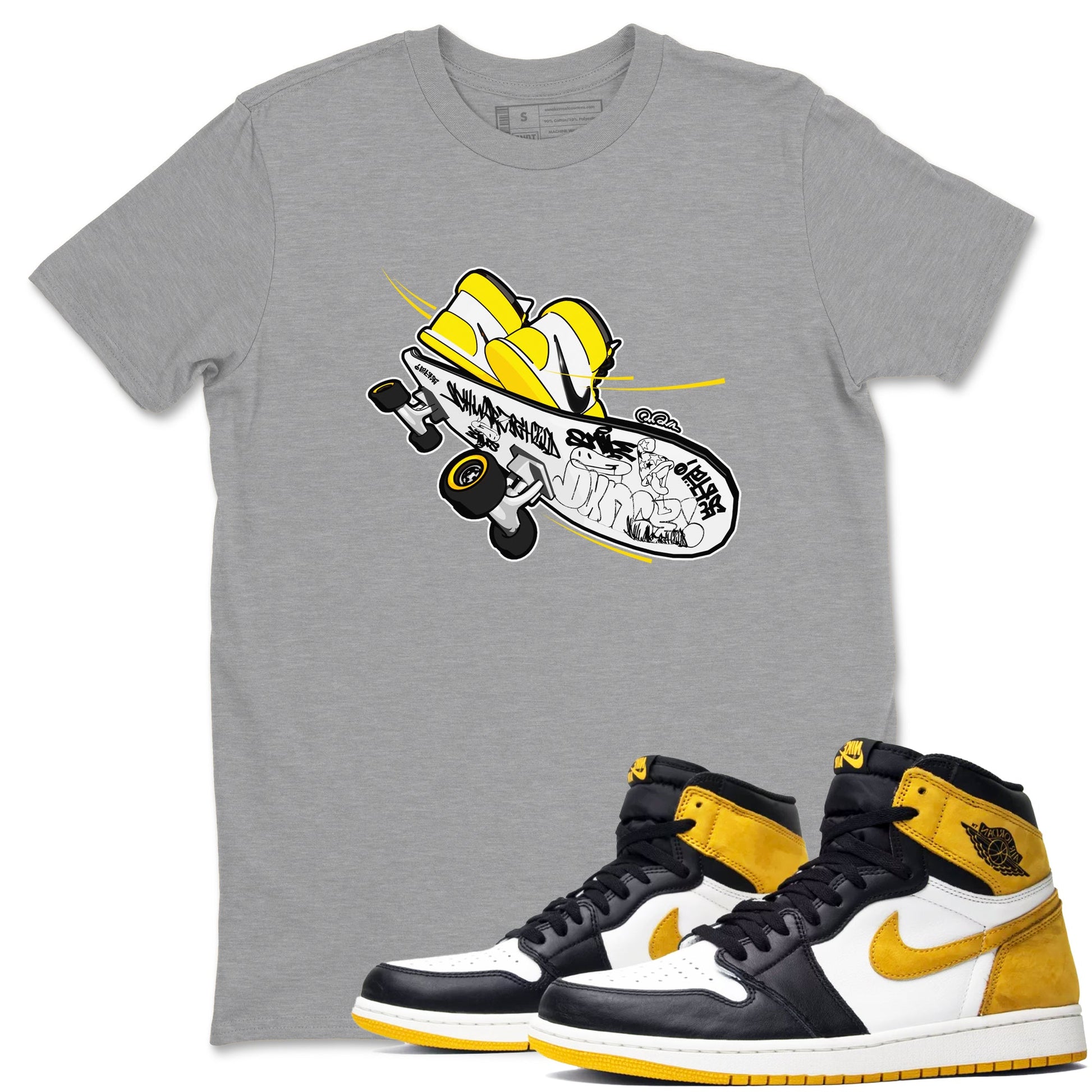 1s Yellow Ochre shirt to match jordans Skateboard sneaker tees Air Jordan 1 Yellow Ochre SNRT Sneaker Release Tees unisex cotton Heather Grey 1 crew neck shirt