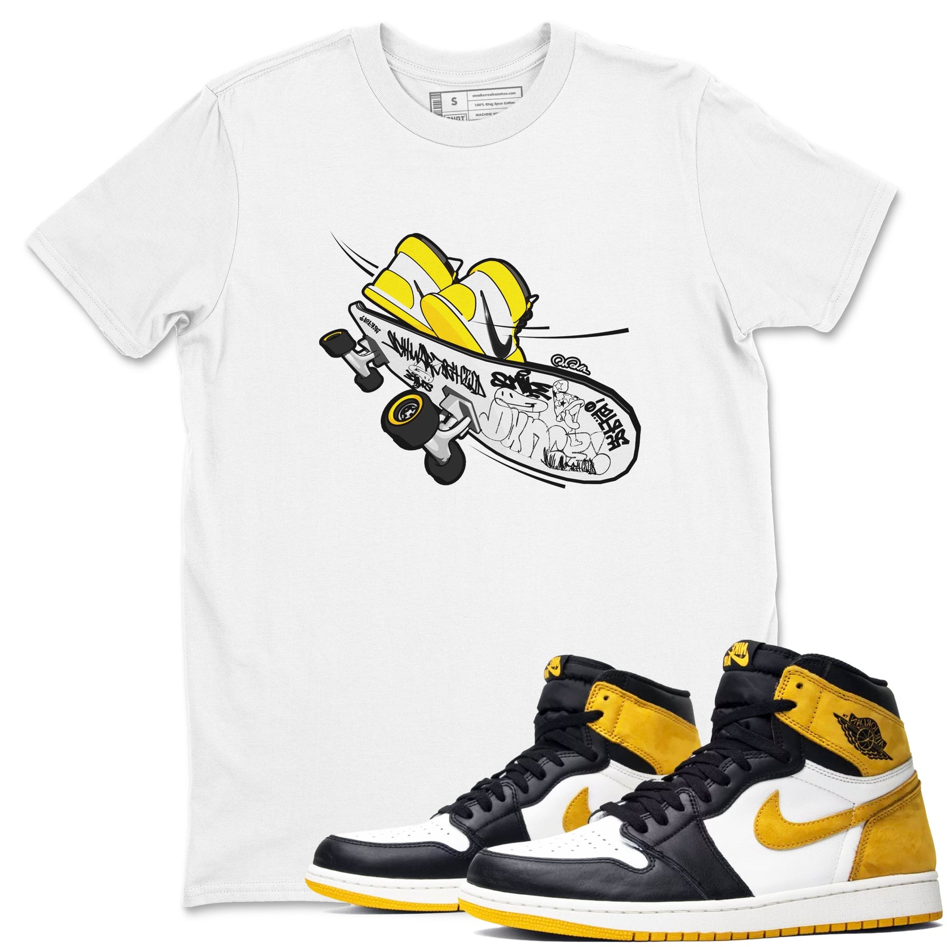 1s Yellow Ochre shirt to match jordans Skateboard sneaker tees Air Jordan 1 Yellow Ochre SNRT Sneaker Release Tees unisex cotton White 1 crew neck shirt