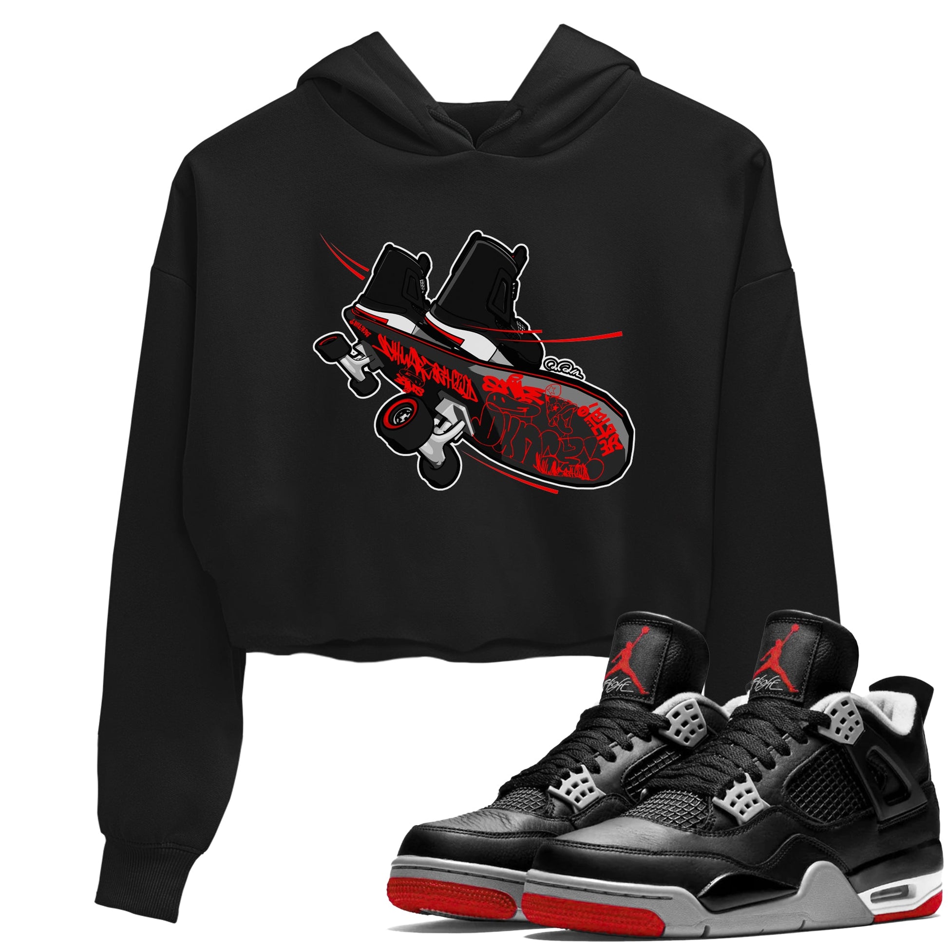 4s Bred Reimagined shirt to match jordans Skateboard sneaker tees Air Jordan 4 Bred Reimagined SNRT Sneaker Release Tees Black 1 Crop T-Shirt