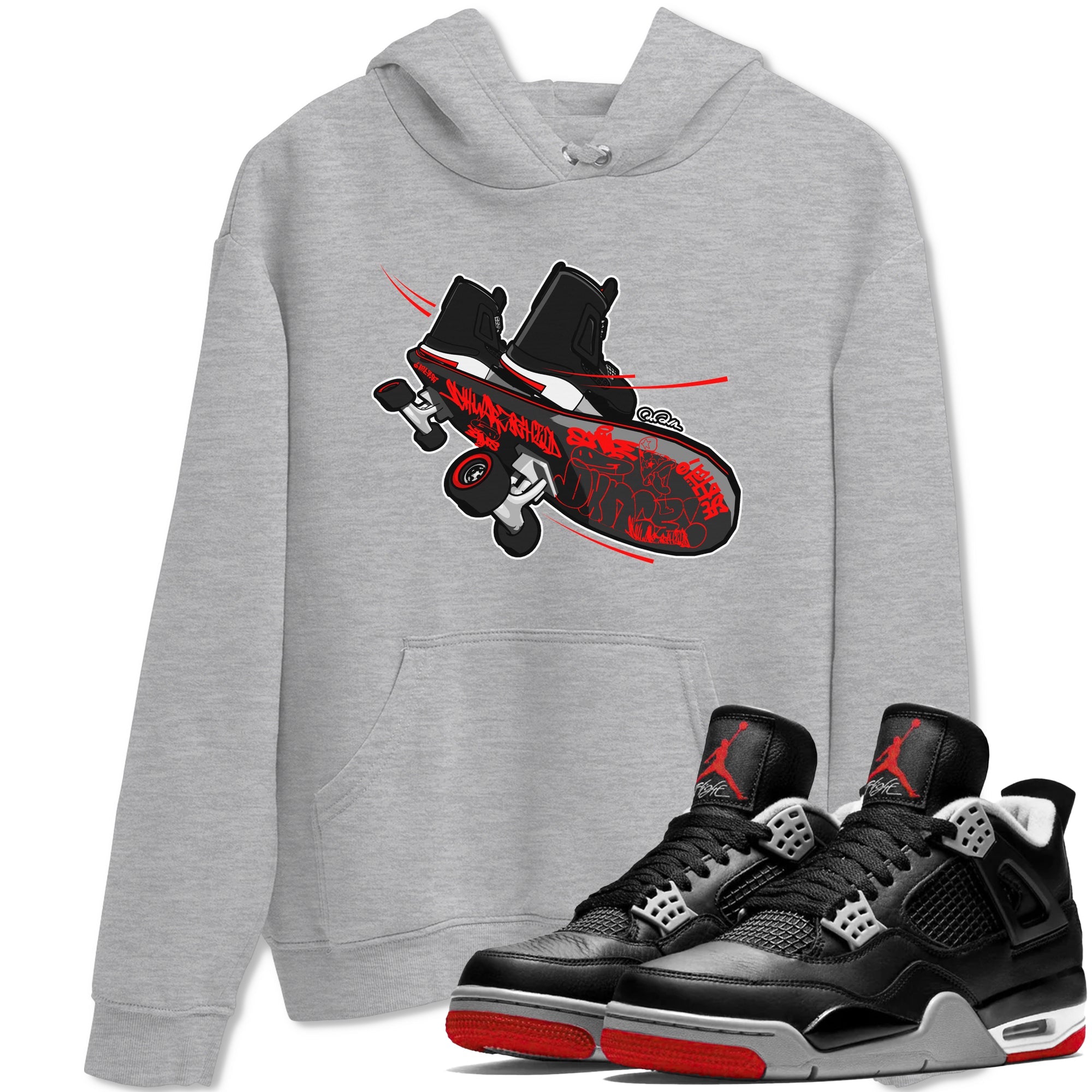 4s Bred Reimagined shirt to match jordans Skateboard sneaker tees Air Jordan 4 Bred Reimagined SNRT Sneaker Release Tees Unisex Heather Grey 1 T-Shirt