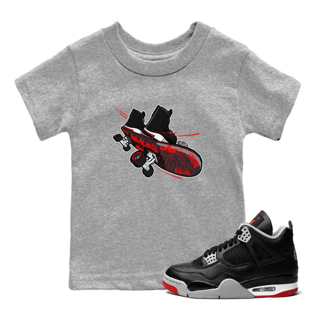 4s Bred Reimagined shirt to match jordans Skateboard sneaker tees Air Jordan 4 Bred Reimagined SNRT Sneaker Release Tees Baby Toddler Heather Grey 1 T-Shirt