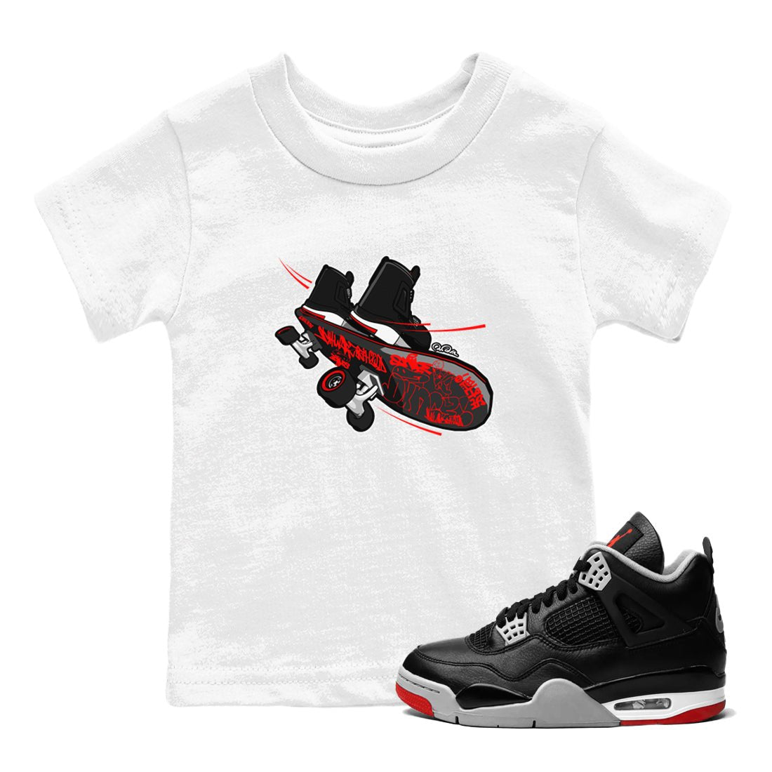 4s Bred Reimagined shirt to match jordans Skateboard sneaker tees Air Jordan 4 Bred Reimagined SNRT Sneaker Release Tees Baby Toddler White 1 T-Shirt
