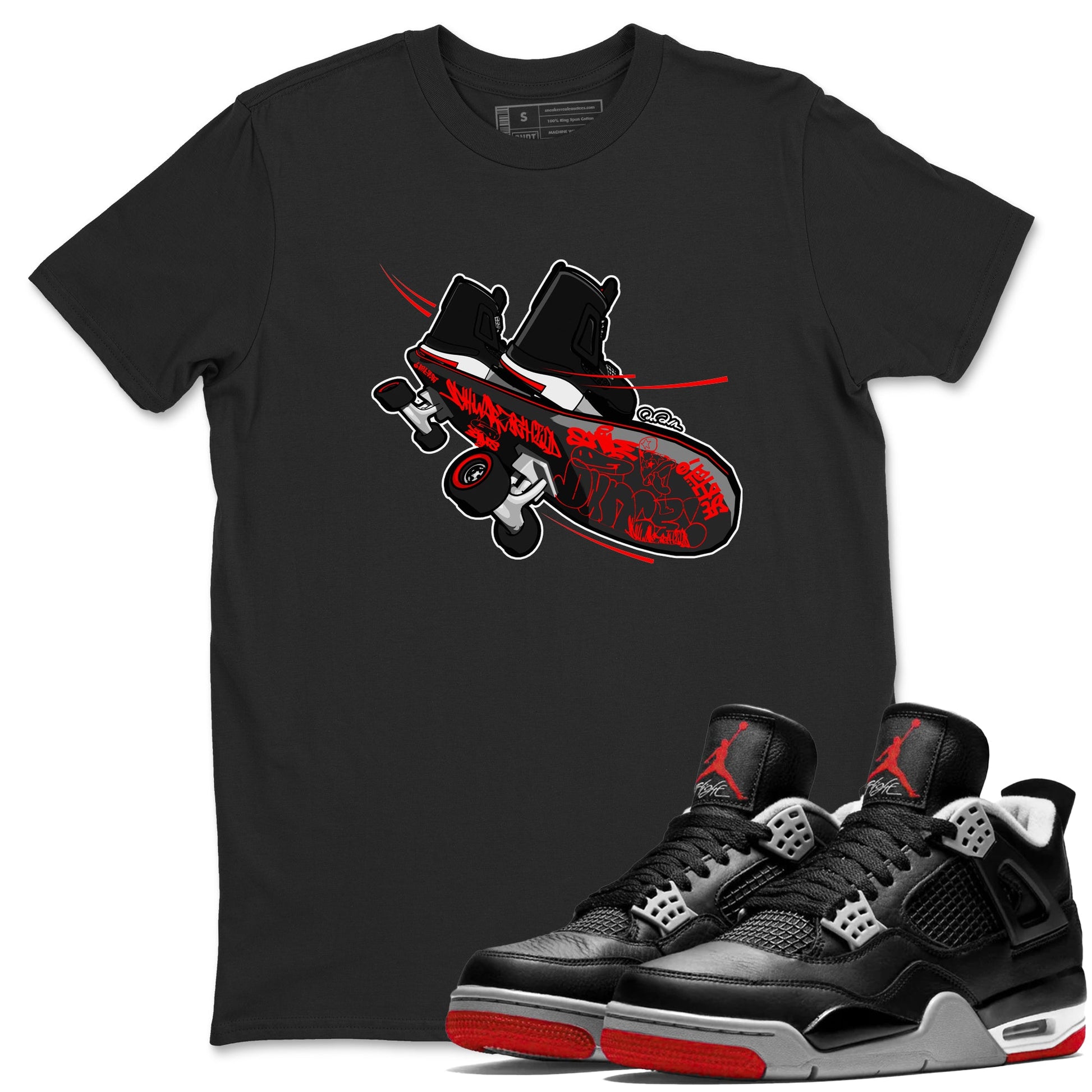 4s Bred Reimagined shirt to match jordans Skateboard sneaker tees Air Jordan 4 Bred Reimagined SNRT Sneaker Release Tees Unisex Black 1 T-Shirt