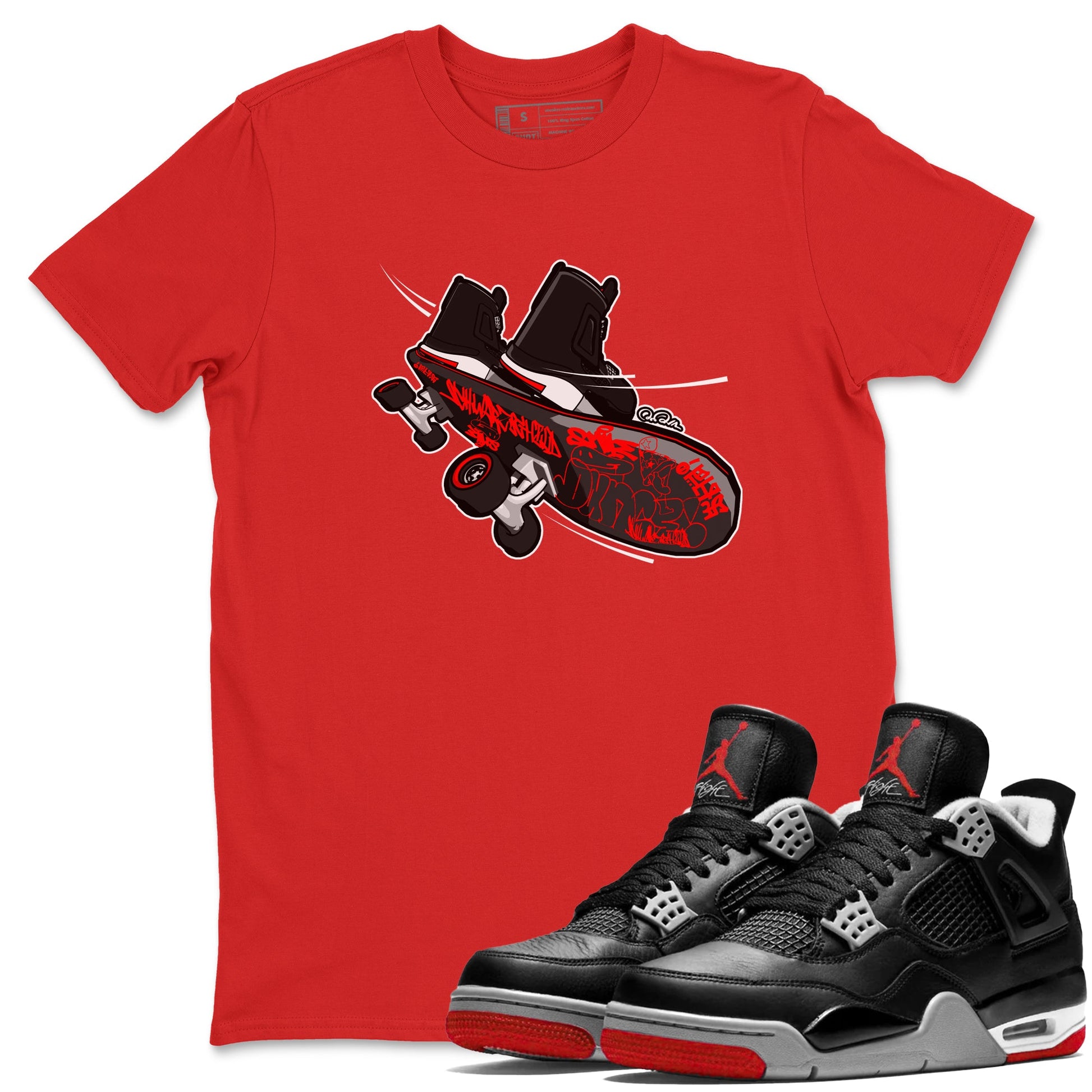 4s Bred Reimagined shirt to match jordans Skateboard sneaker tees Air Jordan 4 Bred Reimagined SNRT Sneaker Release Tees Unisex Red 1 T-Shirt