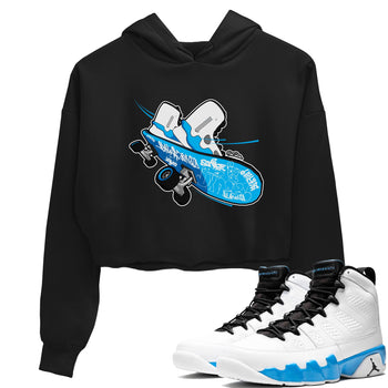 9s Powder Blue shirt to match jordans Skateboard sneaker tees Air Jordan 9 Powder Blue SNRT Sneaker Release Tees Black 1 crop length shirt