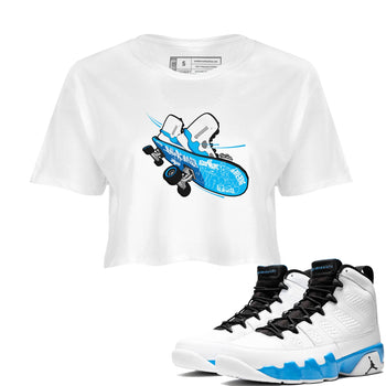9s Powder Blue shirt to match jordans Skateboard sneaker tees Air Jordan 9 Powder Blue SNRT Sneaker Release Tees White 1 crop length shirt