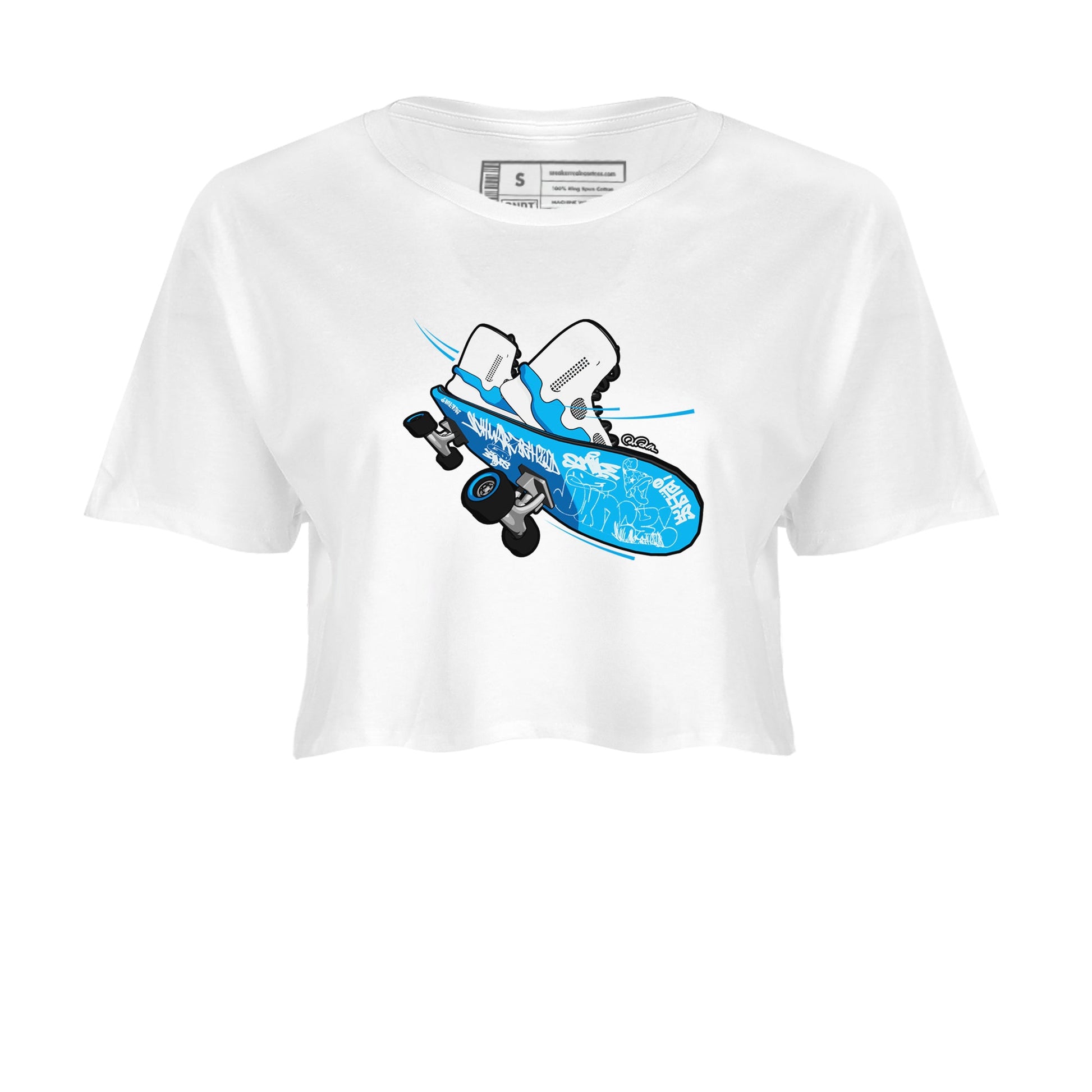 9s Powder Blue shirt to match jordans Skateboard sneaker tees Air Jordan 9 Powder Blue SNRT Sneaker Release Tees White 2 crop length shirt