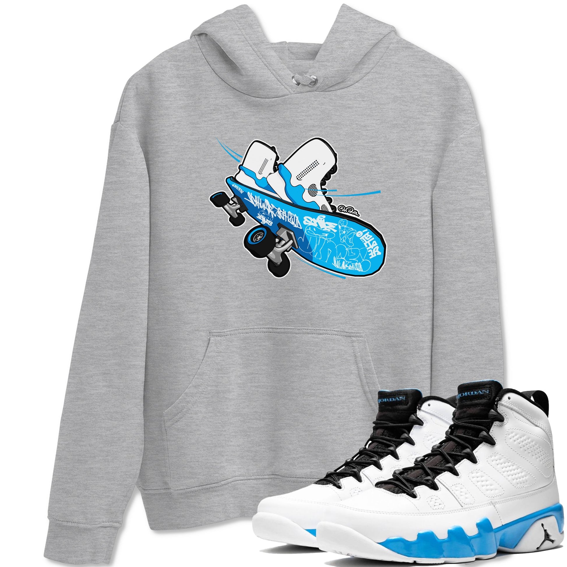 9s Powder Blue shirt to match jordans Skateboard sneaker tees Air Jordan 9 Powder Blue SNRT Sneaker Release Tees unisex cotton Heather Grey 1 crew neck shirt