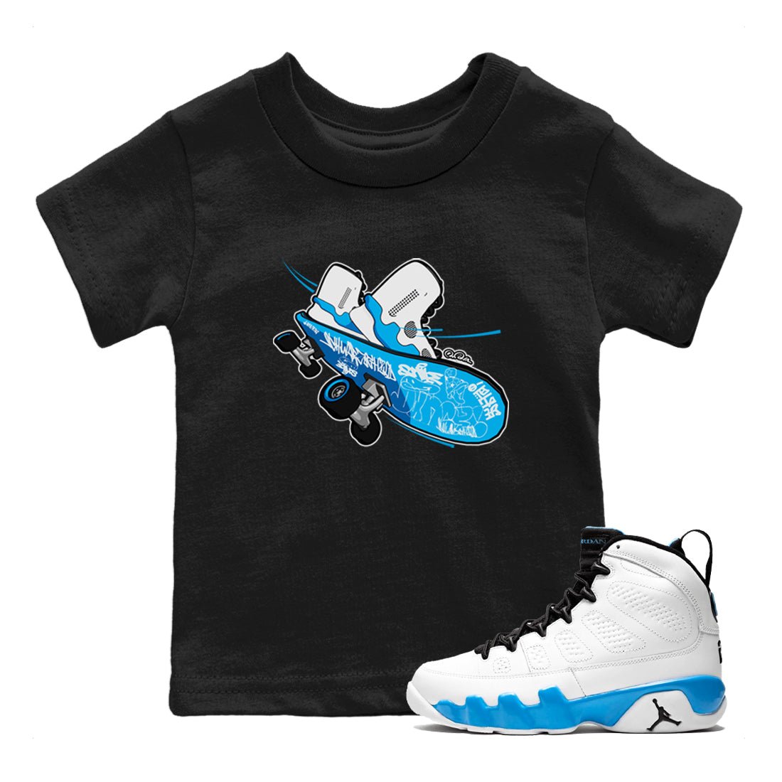 9s Powder Blue shirt to match jordans Skateboard sneaker tees Air Jordan 9 Powder Blue SNRT sneaker release tees baby toddler Black 1 cotton Shirt