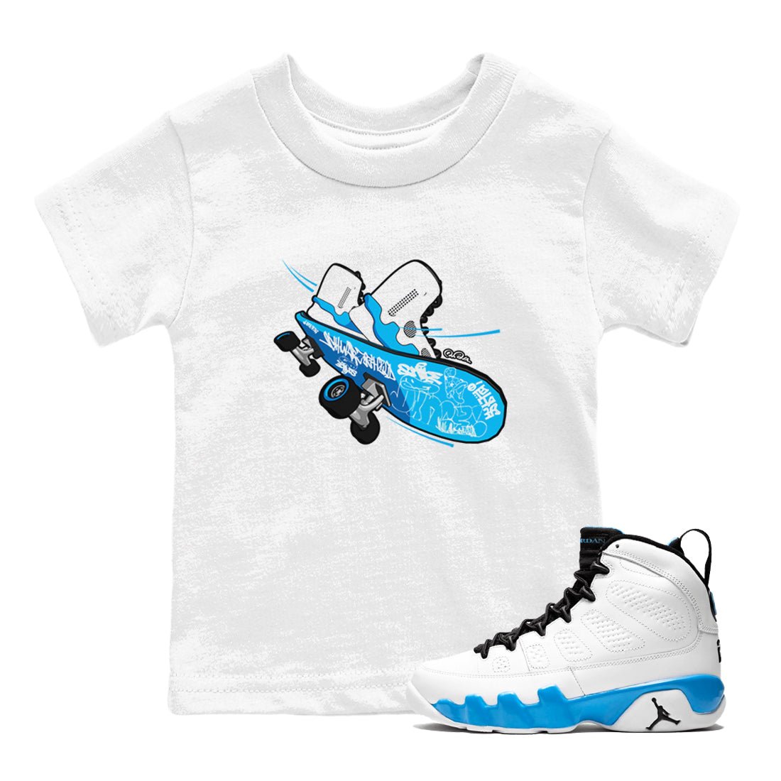 9s Powder Blue shirt to match jordans Skateboard sneaker tees Air Jordan 9 Powder Blue SNRT sneaker release tees baby toddler White 1 cotton Shirt