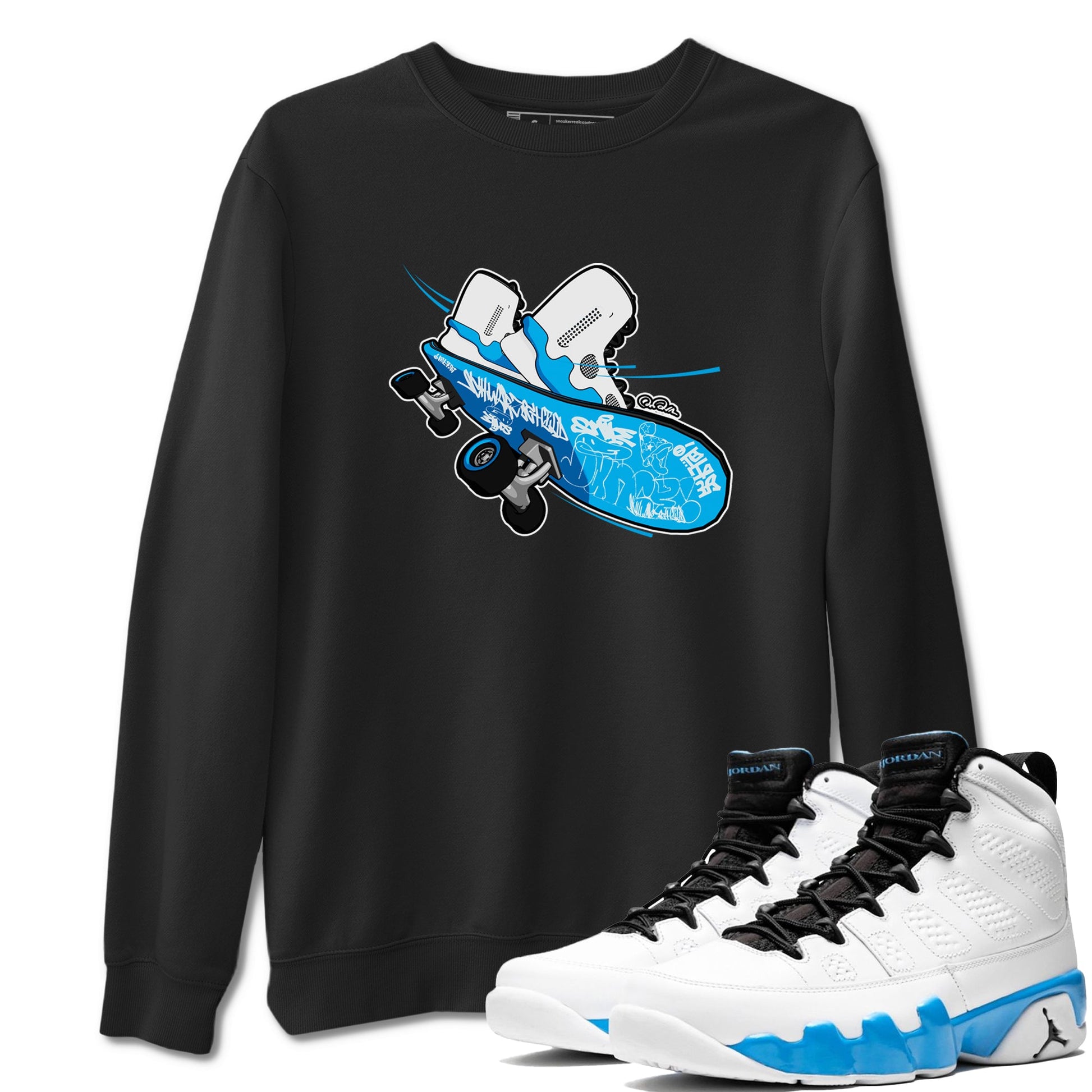 9s Powder Blue shirt to match jordans Skateboard sneaker tees Air Jordan 9 Powder Blue SNRT Sneaker Release Tees unisex cotton Black 1 crew neck shirt