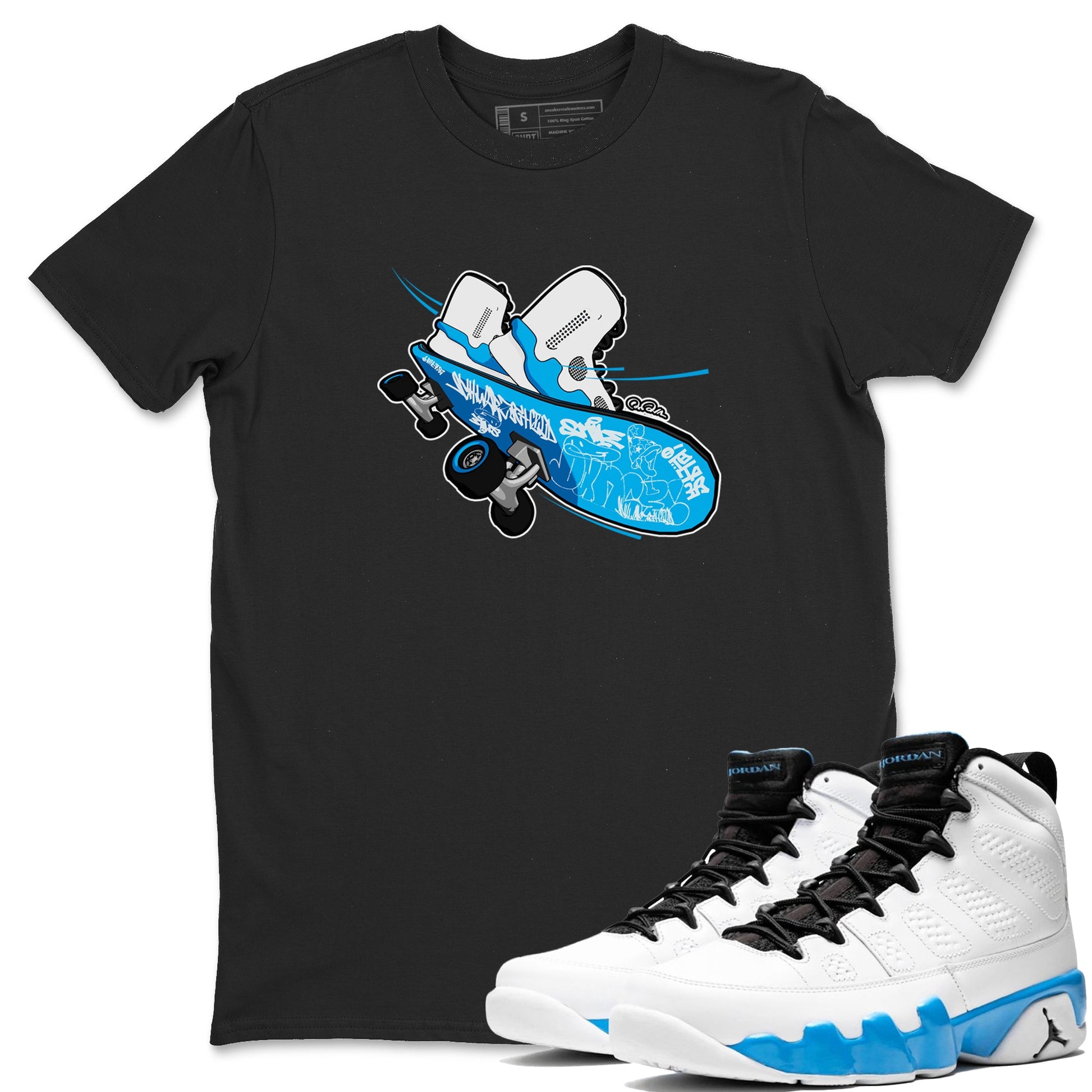 9s Powder Blue shirt to match jordans Skateboard sneaker tees Air Jordan 9 Powder Blue SNRT Sneaker Release Tees unisex cotton Black 1 crew neck shirt