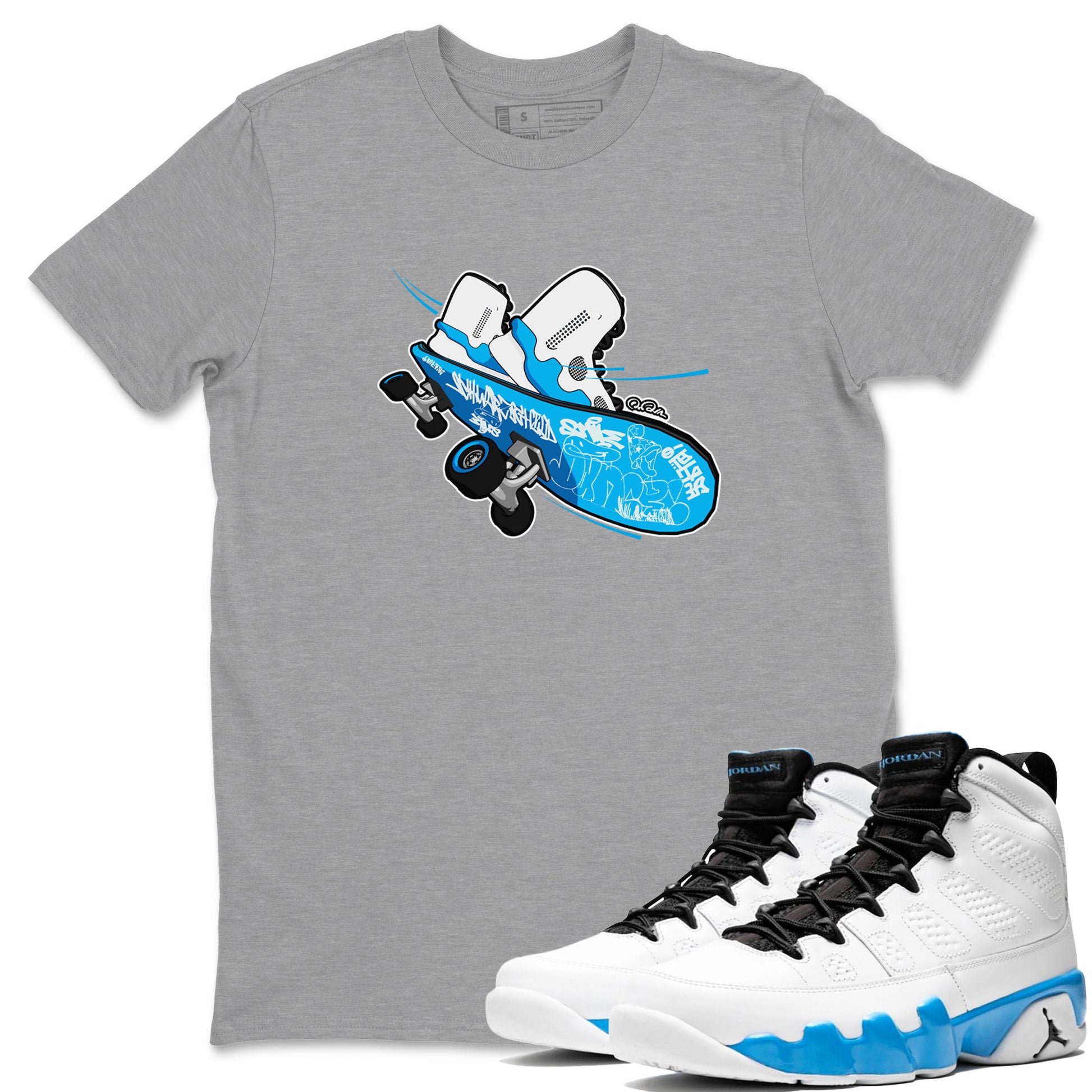 9s Powder Blue shirt to match jordans Skateboard sneaker tees Air Jordan 9 Powder Blue SNRT Sneaker Release Tees unisex cotton Heather Grey 1 crew neck shirt
