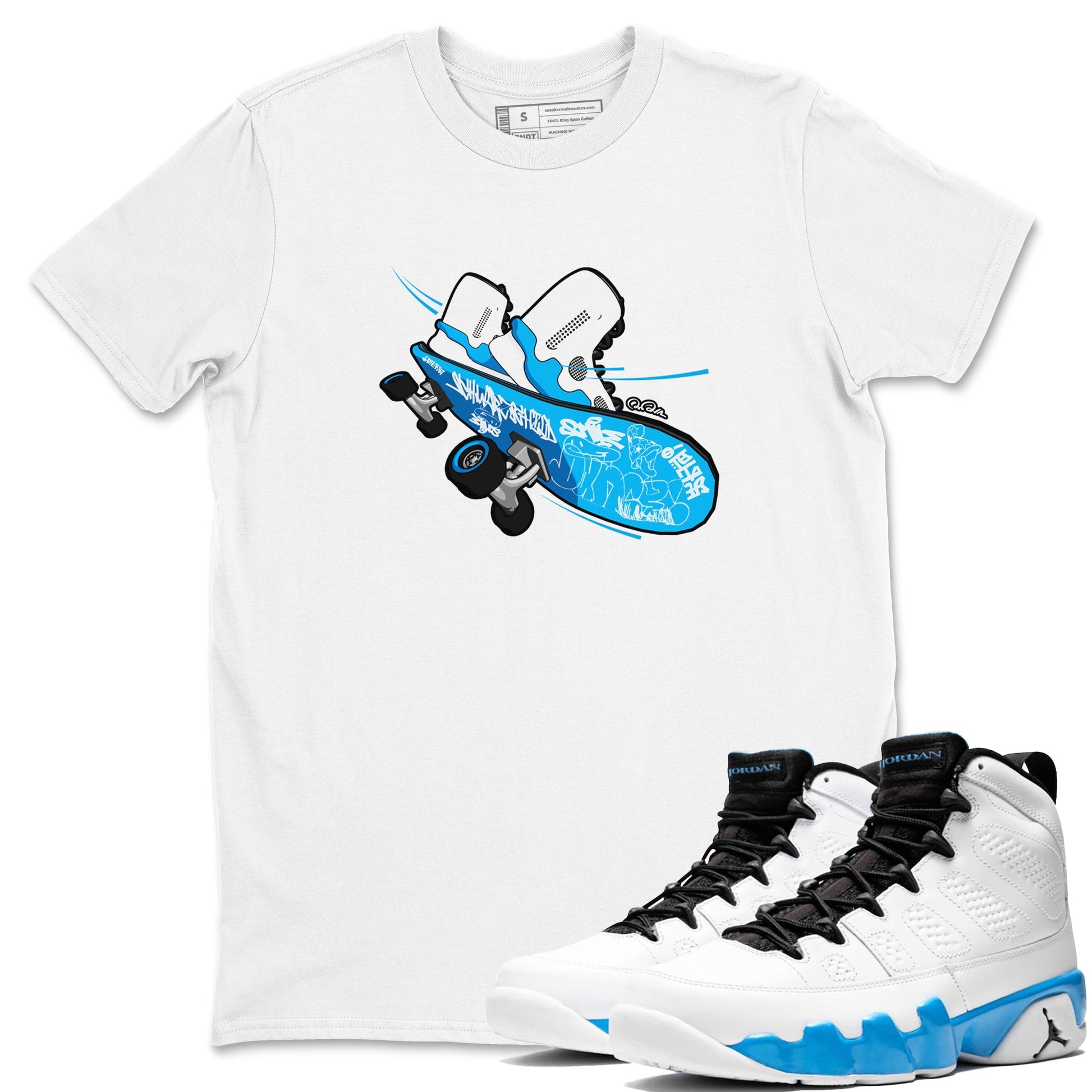 9s Powder Blue shirt to match jordans Skateboard sneaker tees Air Jordan 9 Powder Blue SNRT Sneaker Release Tees unisex cotton White 1 crew neck shirt