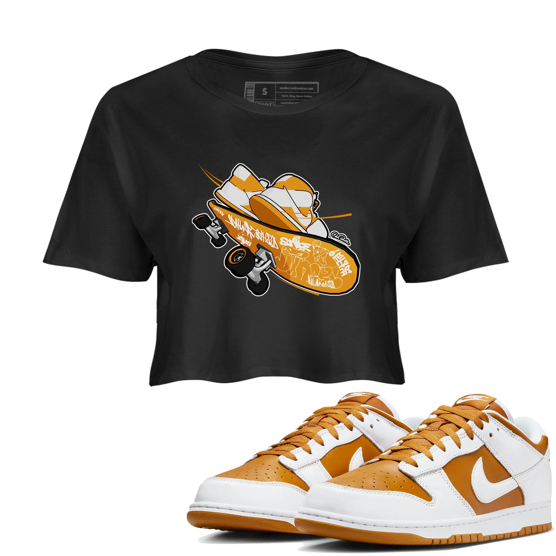 Dunk Dark Curry shirt to match jordans Skateboard sneaker tees AJ1 Low Dark Curry SNRT Sneaker Release Tees Black 1 crop length shirt