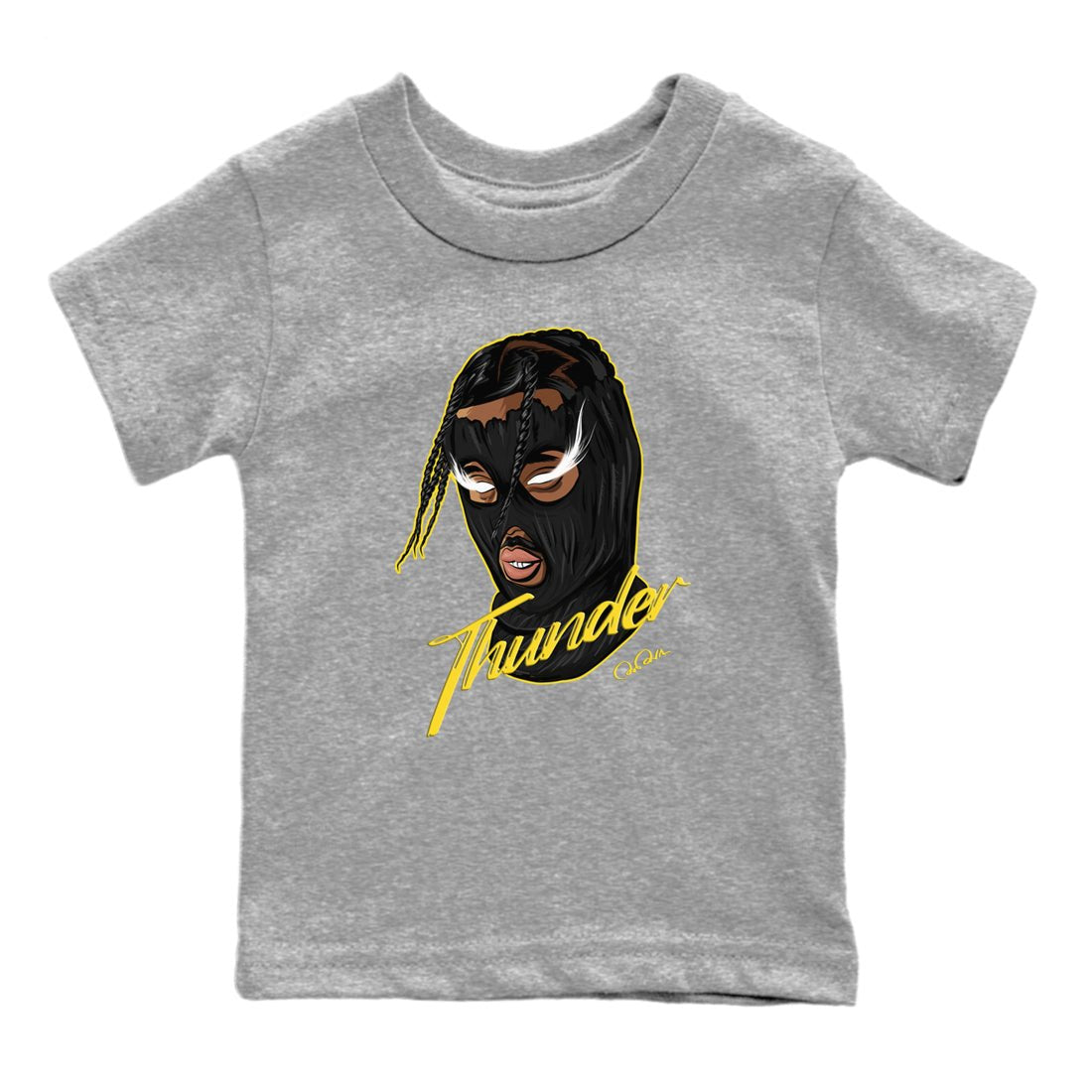 Air Jordan 4 Thunder Sneaker Match Tees Ski Mask Gang Sneaker Tees Yellow AJ4 Thunder Sneaker Release Tees Kids Shirts Heather Grey 2