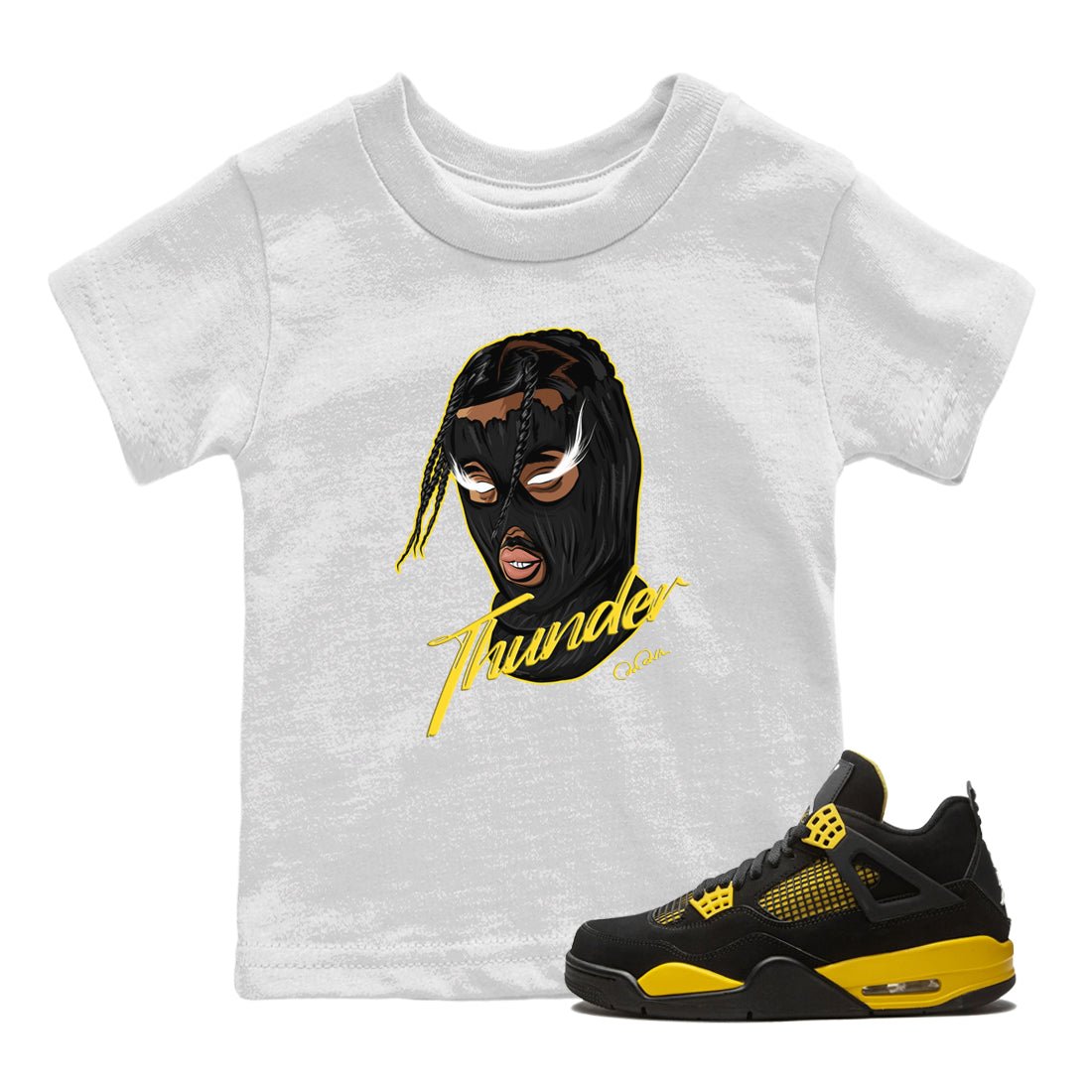 Air Jordan 4 Thunder Sneaker Match Tees Ski Mask Gang Sneaker Tees Yellow AJ4 Thunder Sneaker Release Tees Kids Shirts White 1