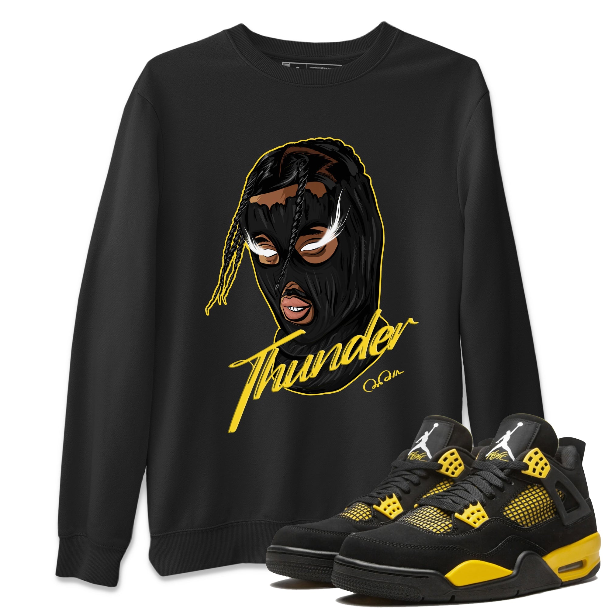 Air Jordan 4 Thunder Sneaker Match Tees Ski Mask Gang Sneaker Tees Yellow AJ4 Thunder Sneaker Release Tees Unisex Shirts Black 1