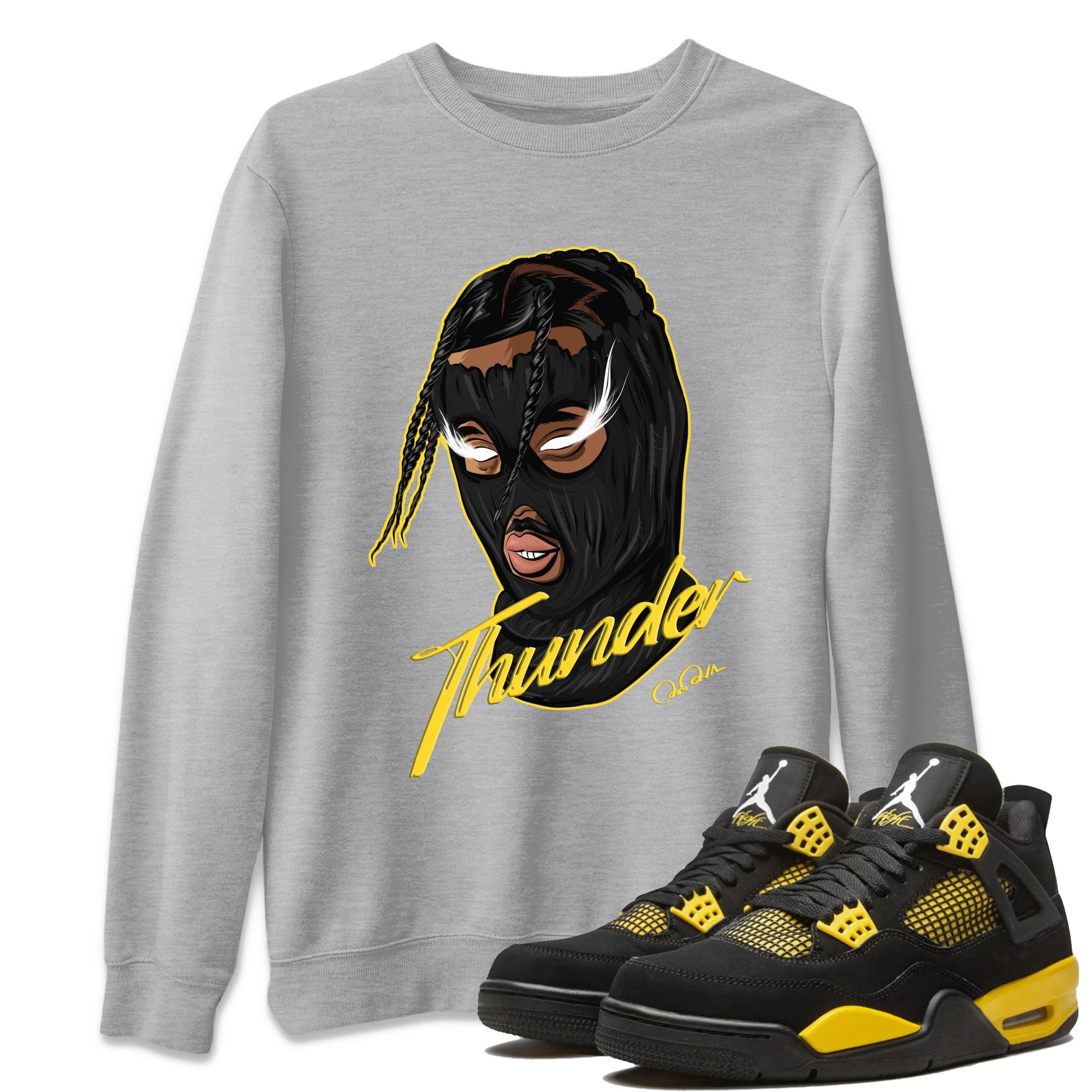 Air Jordan 4 Thunder Sneaker Match Tees Ski Mask Gang Sneaker Tees Yellow AJ4 Thunder Sneaker Release Tees Unisex Shirts Heather Grey 1