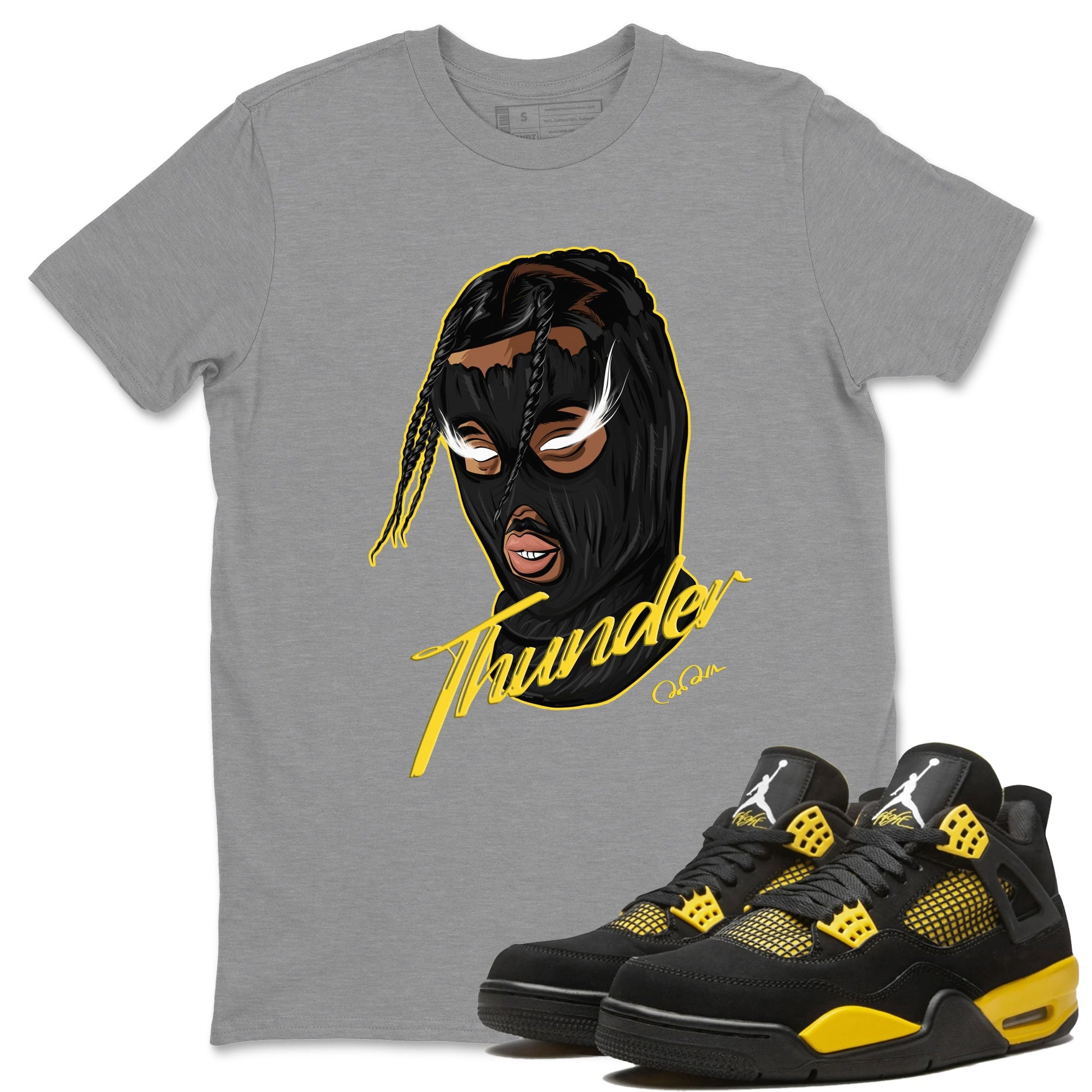 Air Jordan 4 Thunder Sneaker Match Tees Ski Mask Gang Sneaker Tees Yellow AJ4 Thunder Sneaker Release Tees Unisex Shirts Heather Grey 1