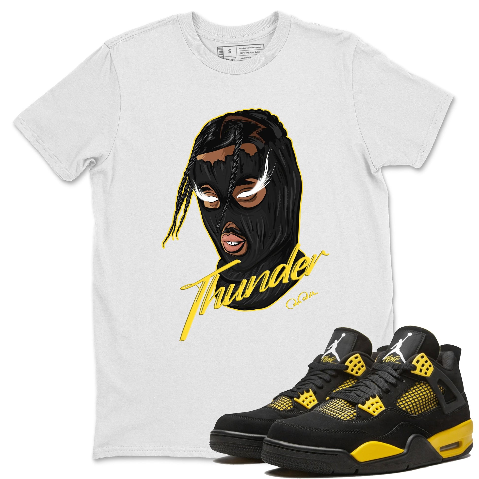 Air Jordan 4 Thunder Sneaker Match Tees Ski Mask Gang Sneaker Tees Yellow AJ4 Thunder Sneaker Release Tees Unisex Shirts White 1