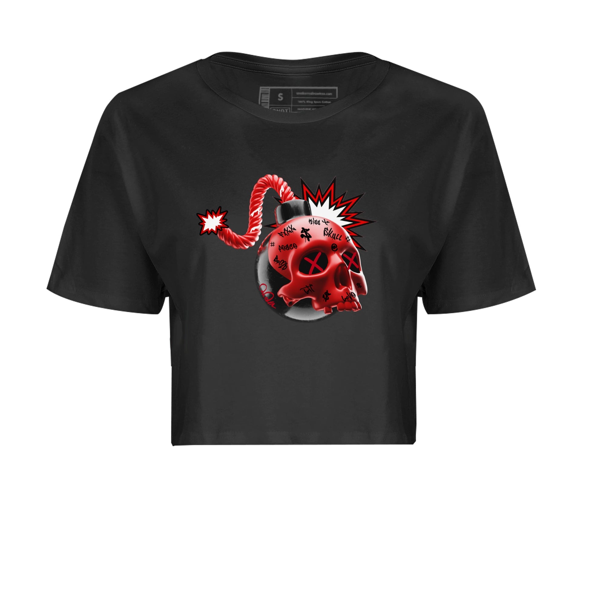 Air Jordan 1 Satin Bred Sneaker Match Tees Skull Bomb Sneaker Tees AJ1 Satin Bred Sneaker Release Tees Women's Shirts Black 2
