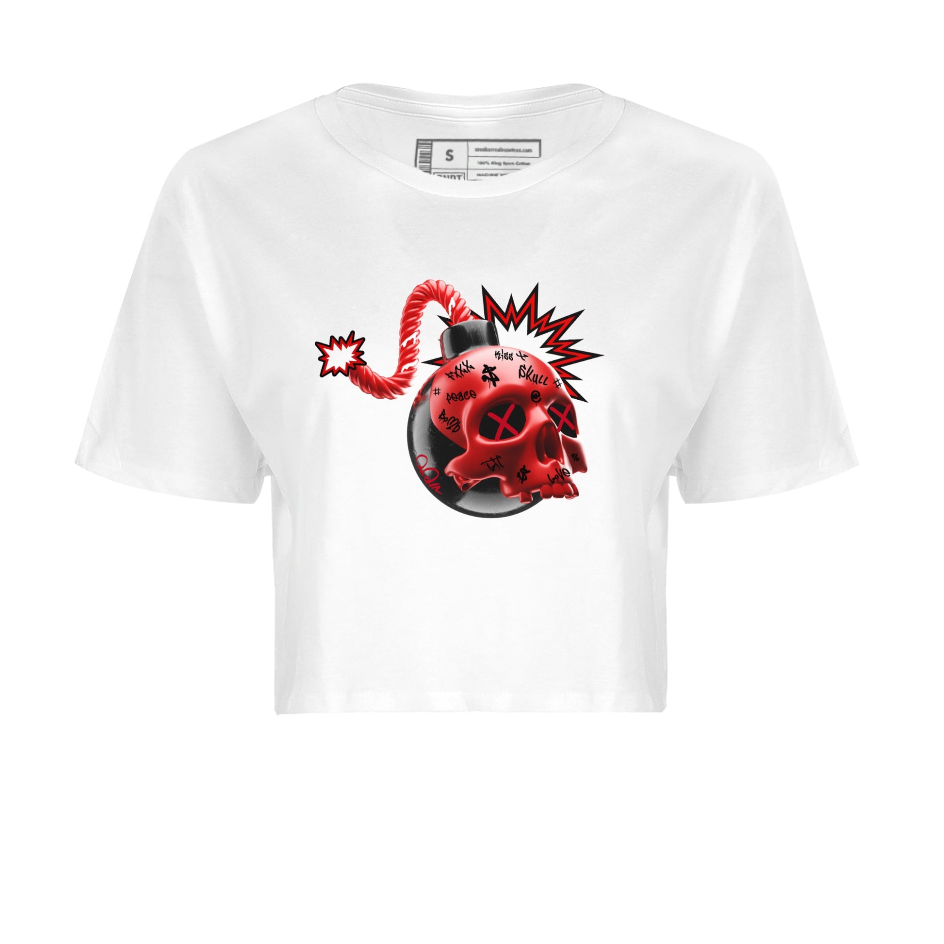 Air Jordan 1 Satin Bred Sneaker Match Tees Skull Bomb Sneaker Tees AJ1 Satin Bred Sneaker Release Tees Women's Shirts White 2
