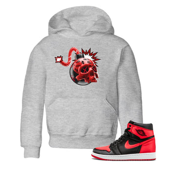 Air Jordan 1 Satin Bred Sneaker Match Tees Skull Bomb Sneaker Tees AJ1 Satin Bred Sneaker Release Tees Kids Shirts Heather Grey 1