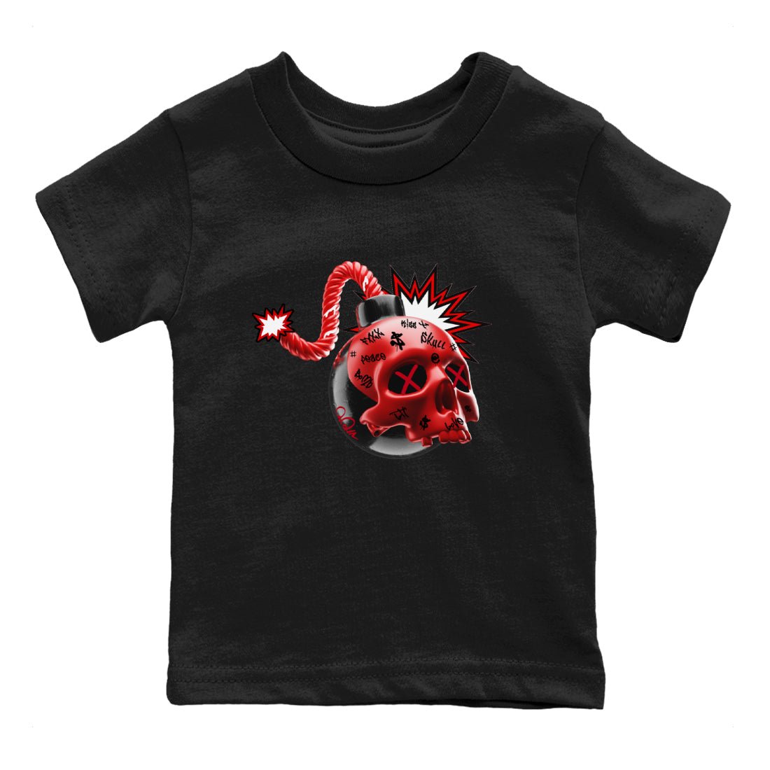 Air Jordan 1 Satin Bred Sneaker Match Tees Skull Bomb Sneaker Tees AJ1 Satin Bred Sneaker Release Tees Kids Shirts Black 2