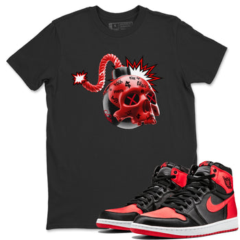 Air Jordan 1 Satin Bred Sneaker Match Tees Skull Bomb Sneaker Tees AJ1 Satin Bred Sneaker Release Tees Unisex Shirts Black 1