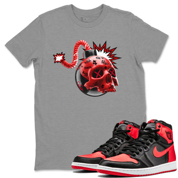 Air Jordan 1 Satin Bred Sneaker Match Tees Skull Bomb Sneaker Tees AJ1 Satin Bred Sneaker Release Tees Unisex Shirts Heather Grey 1