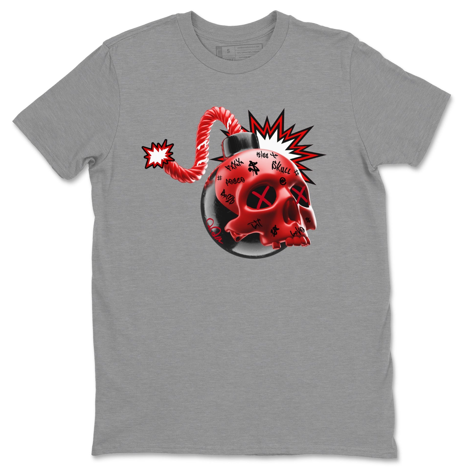 Air Jordan 1 Satin Bred Sneaker Match Tees Skull Bomb Sneaker Tees AJ1 Satin Bred Sneaker Release Tees Unisex Shirts Heather Grey 2