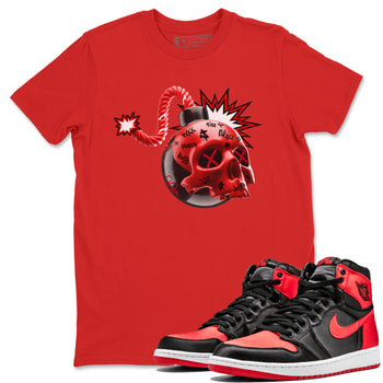 Air Jordan 1 Satin Bred Sneaker Match Tees Skull Bomb Sneaker Tees AJ1 Satin Bred Sneaker Release Tees Unisex Shirts Red 1