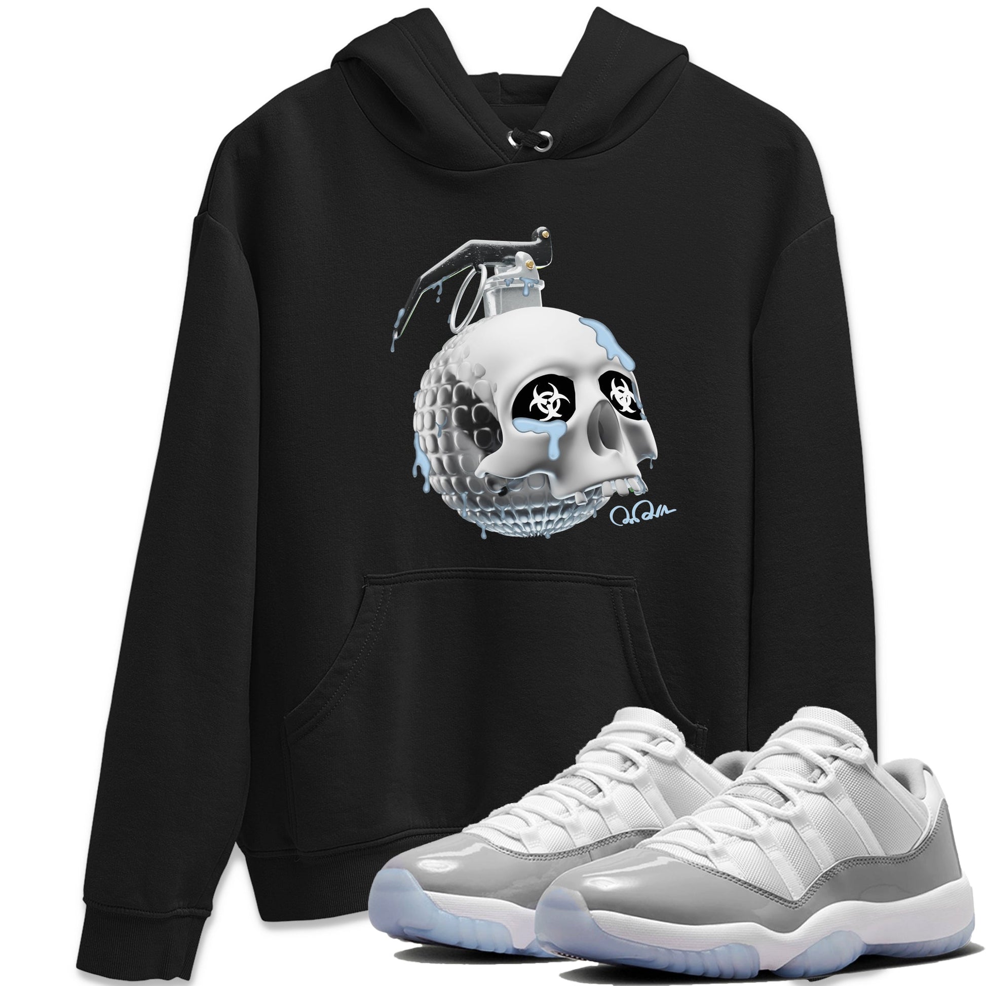 Air Jordan 11 White Cement Sneaker Match Tees Skull Bomb Sneaker Tees Air Jordan 11 Cement Grey Sneaker Release Tees Unisex Shirts Black 1