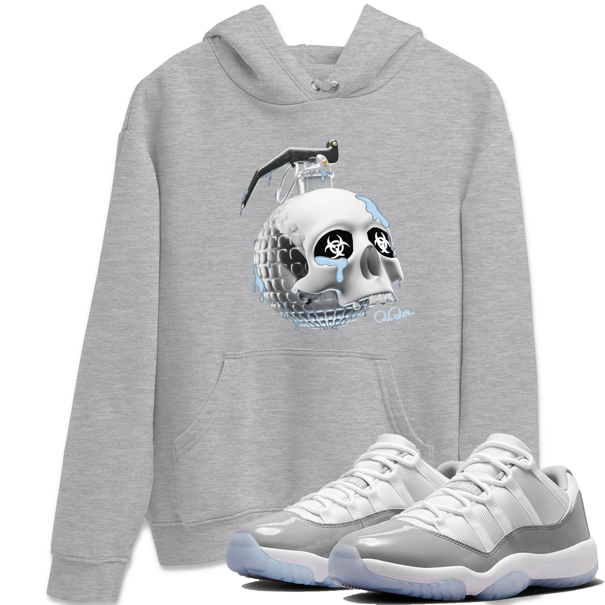 Air Jordan 11 White Cement Sneaker Match Tees Skull Bomb Sneaker Tees Air Jordan 11 Cement Grey Sneaker Release Tees Unisex Shirts Heather Grey 1