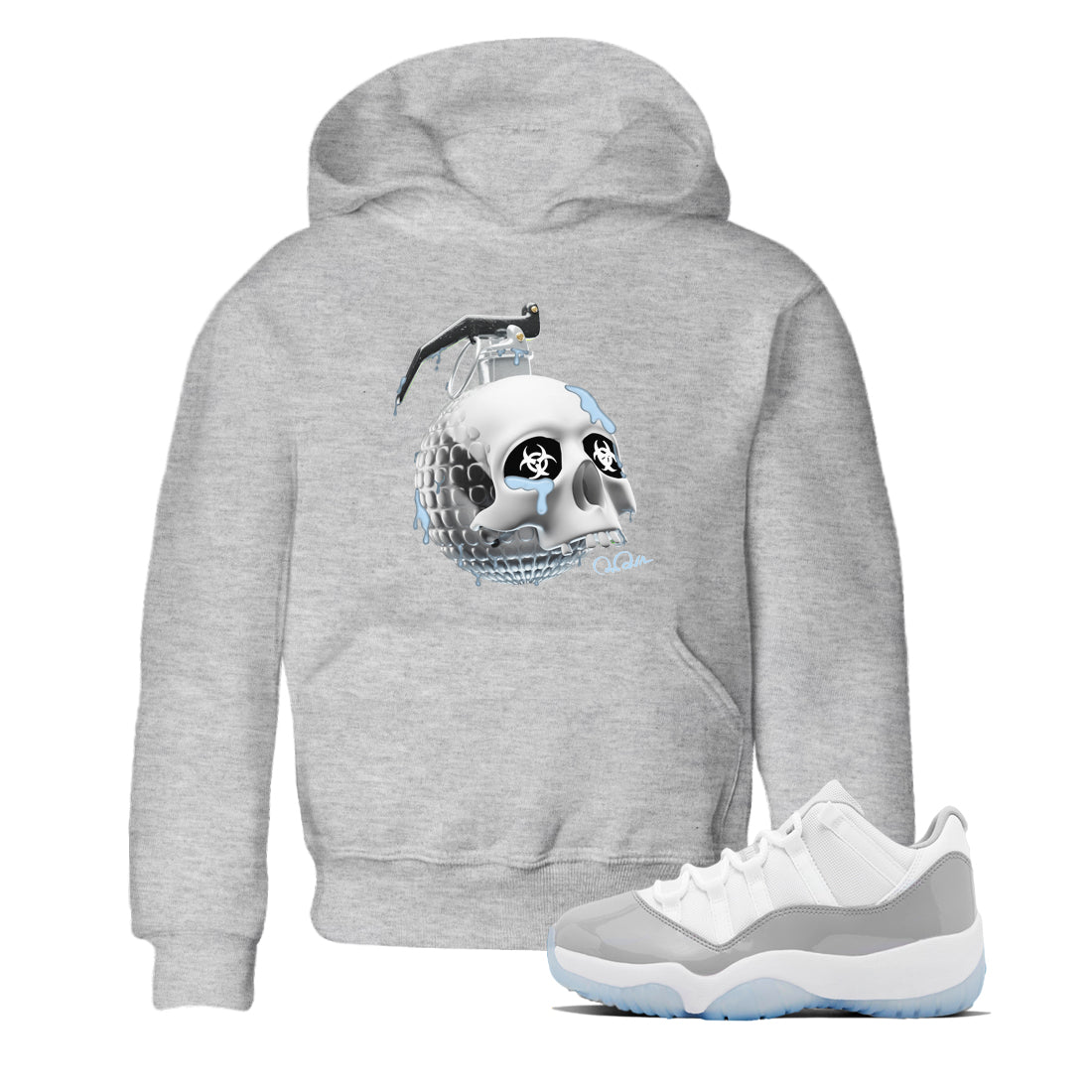 Air Jordan 11 White Cement Sneaker Match Tees Skull Bomb Sneaker Tees Air Jordan 11 Cement Grey Sneaker Release Tees Kids Shirts Heather Grey 1