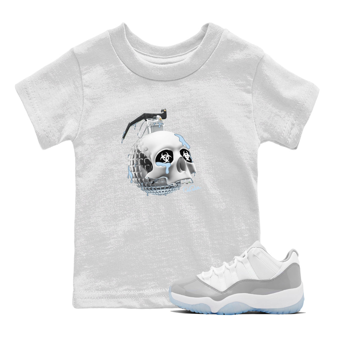 Air Jordan 11 White Cement Sneaker Match Tees Skull Bomb Sneaker Tees Air Jordan 11 Cement Grey Sneaker Release Tees Kids Shirts White 1