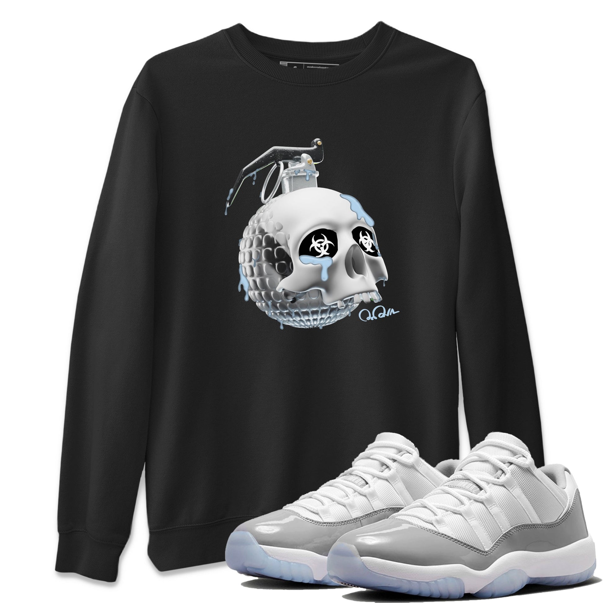 Air Jordan 11 White Cement Sneaker Match Tees Skull Bomb Sneaker Tees Air Jordan 11 Cement Grey Sneaker Release Tees Unisex Shirts Black 1