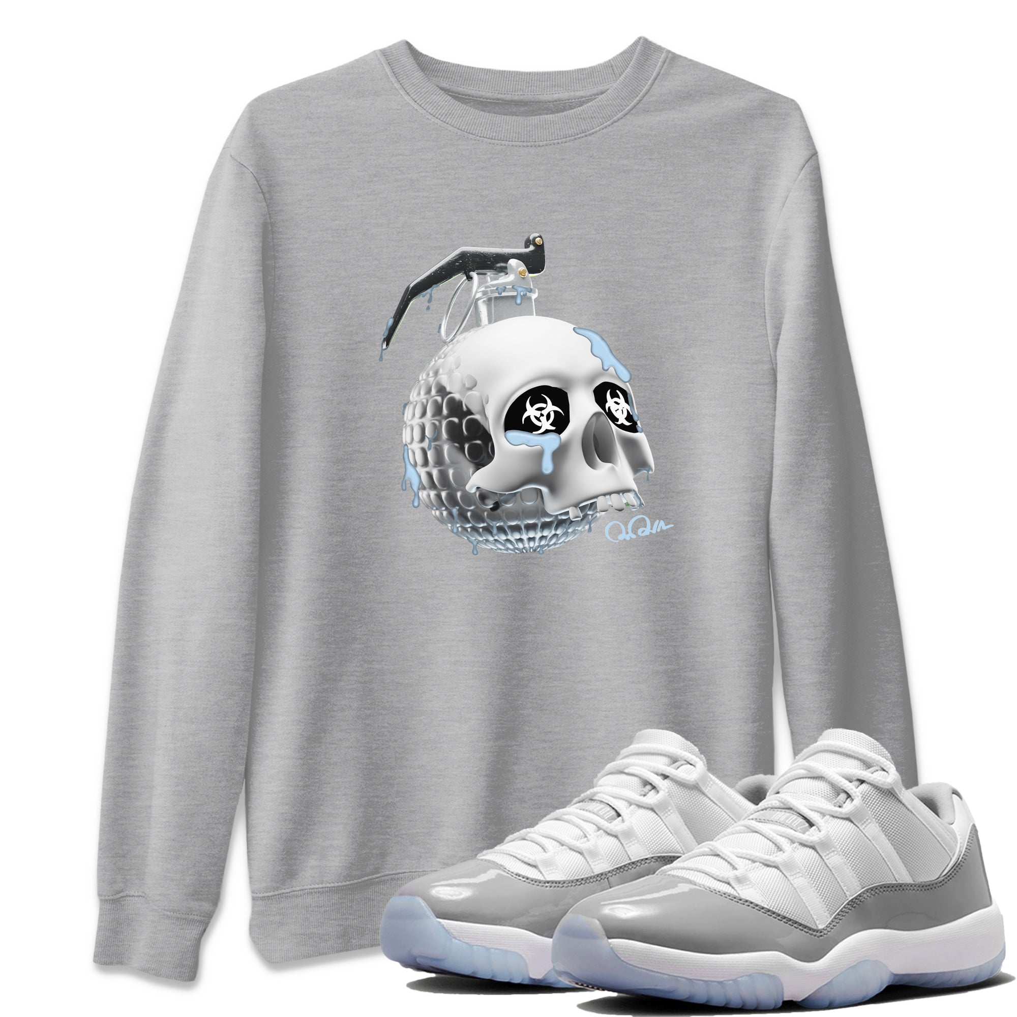 Air Jordan 11 White Cement Sneaker Match Tees Skull Bomb Sneaker Tees Air Jordan 11 Cement Grey Sneaker Release Tees Unisex Shirts Heather Grey 1