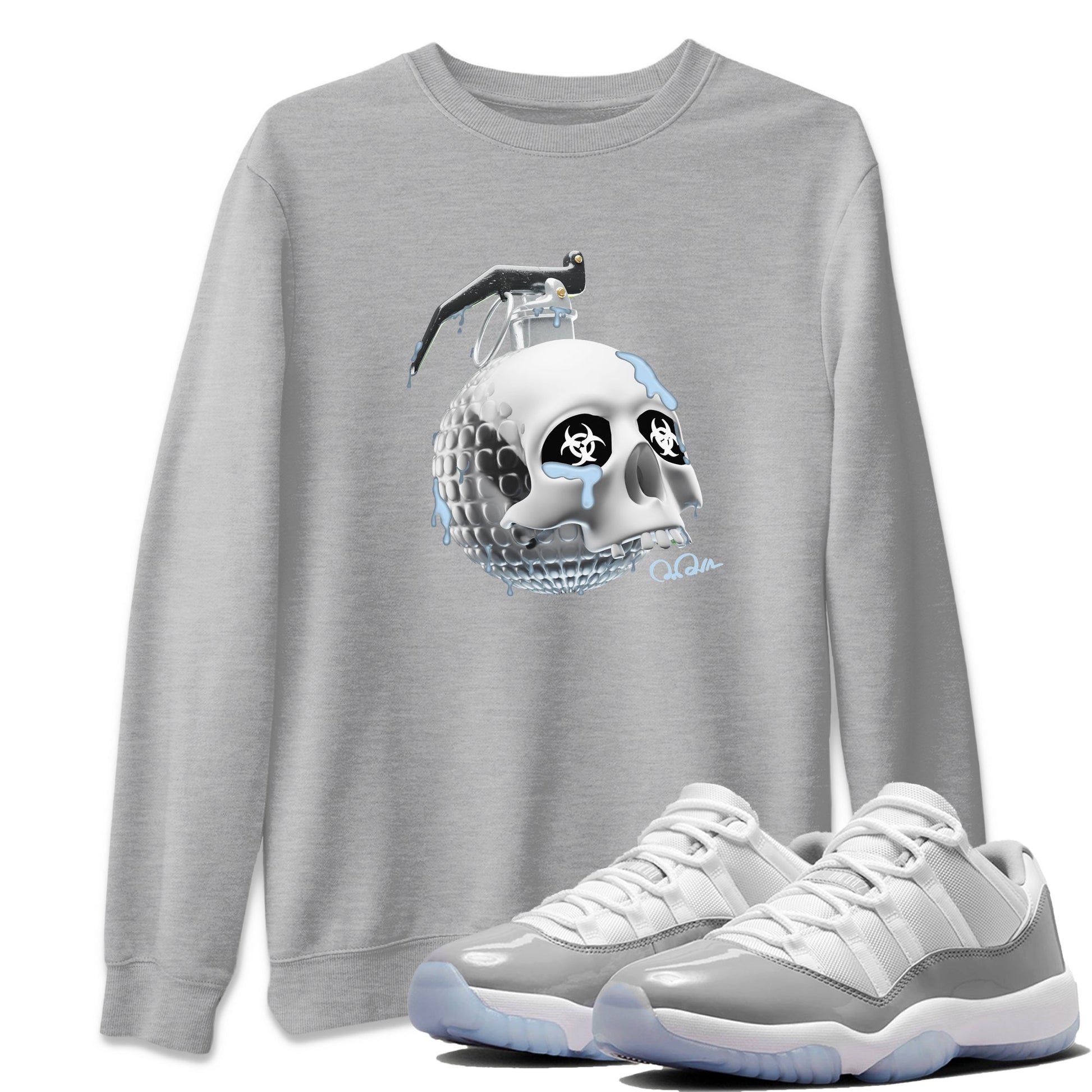 Air Jordan 11 White Cement Sneaker Match Tees Skull Bomb Sneaker Tees Air Jordan 11 Cement Grey Sneaker Release Tees Unisex Shirts Heather Grey 1